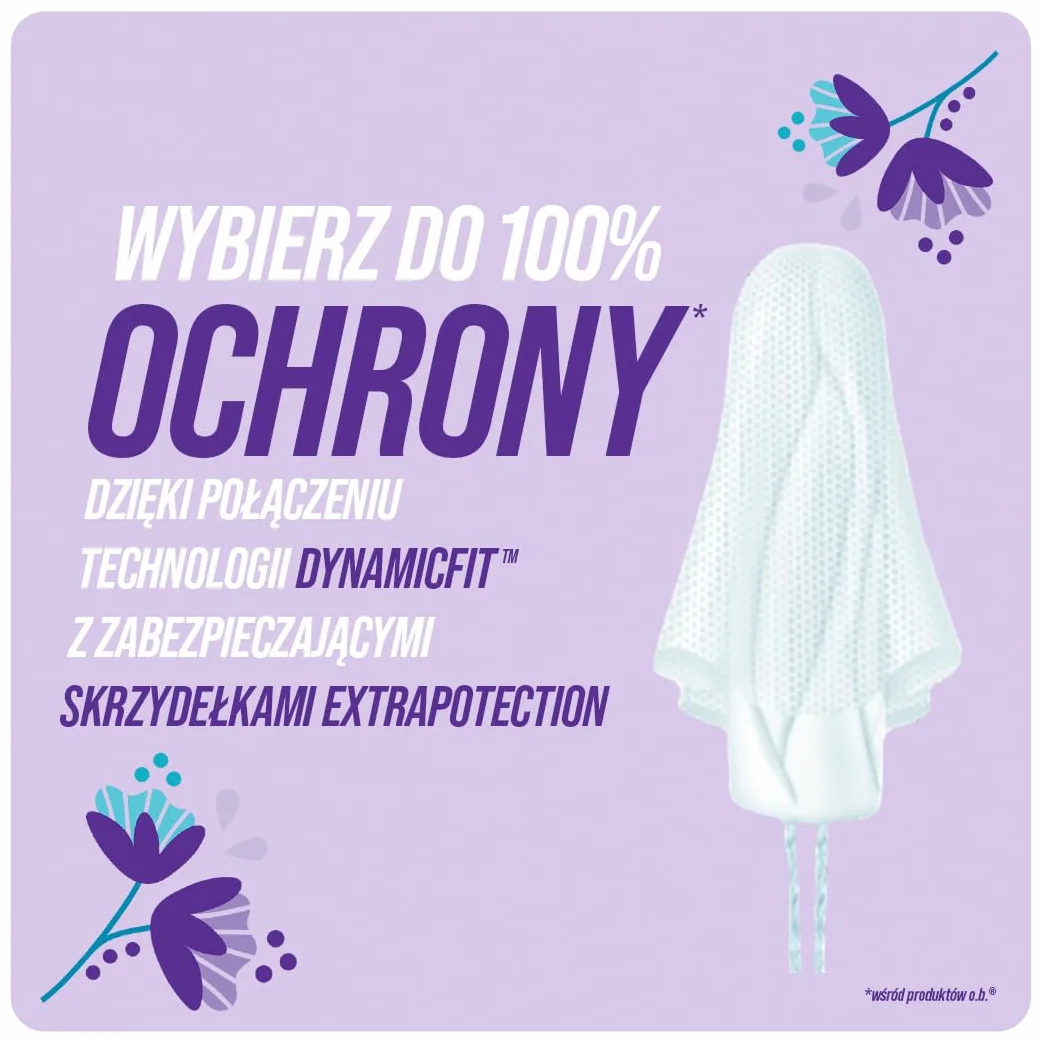 o.b. ExtraProtect Super Plus Tampony 36 szt., dodatkowe skrzydełka zabezpieczające, do 100% ochrony przed przeciekaniem w dzień i w nocy, na bardzo obfite krwawienie, duże opakowanie
