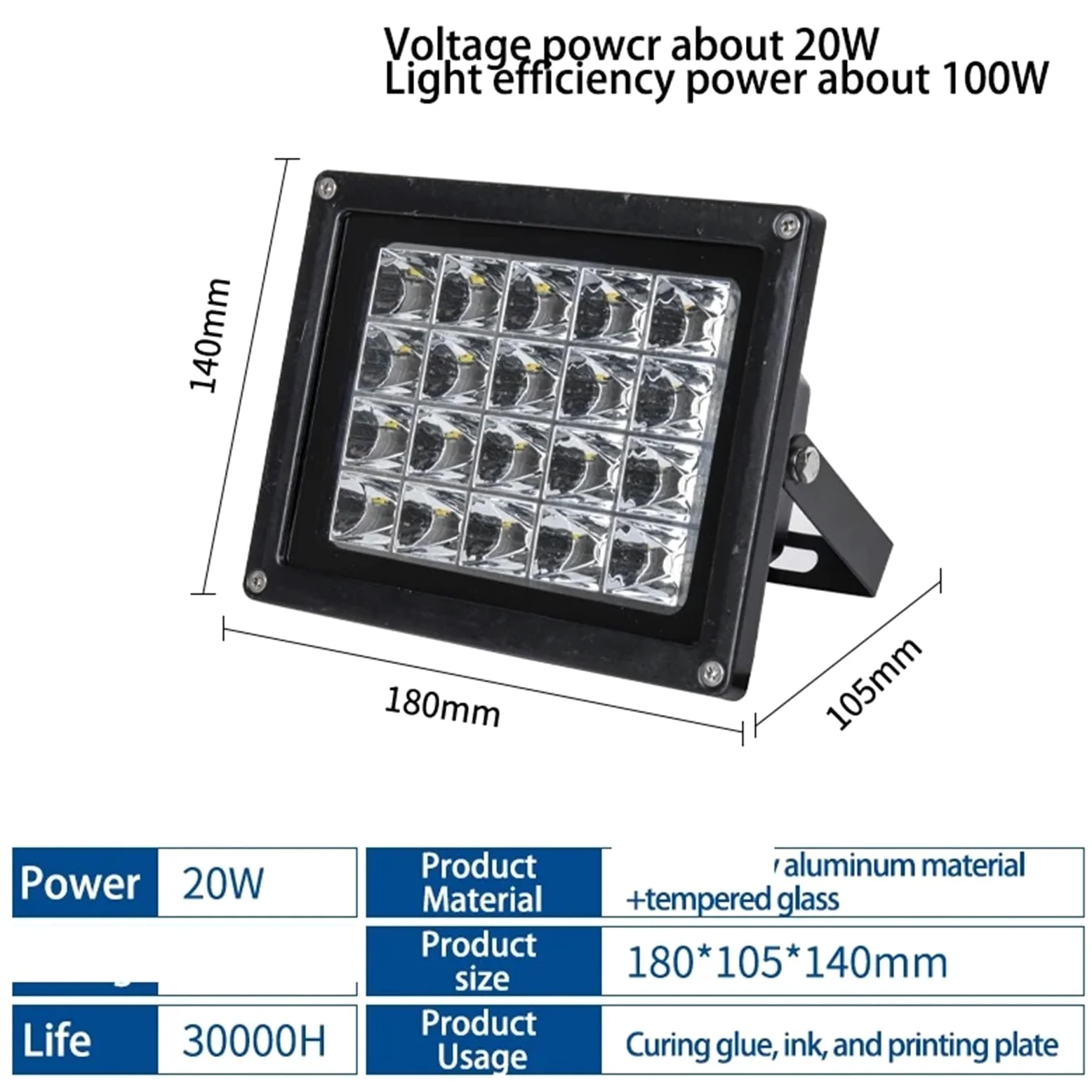 Lampa utwardzająca UV LED 405 nm 395 365 do drukarki 3D, żywica, naprawa PCB, instrukcja DIY, lampa pieczenia z naświetlaniem światłem fioletowym do samodzielnego utwardzania(395nm,20W)