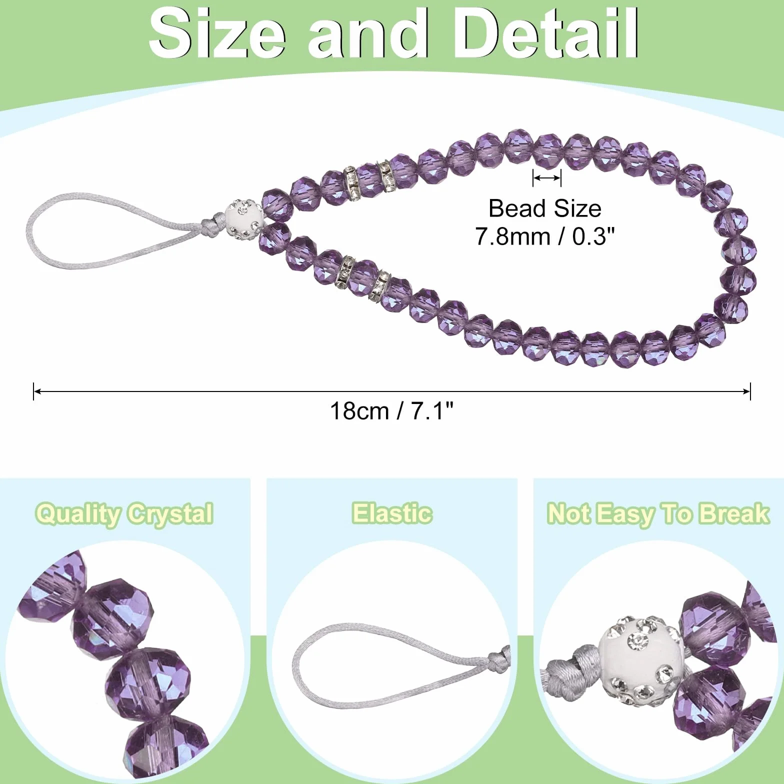 QUARKZMAN 3 sztuki Bling Crystal Lanyard, 18 mm (0,7"), pasek na nadgarstek do telefonu, brokat, kryształowe koraliki, smycz, do biura, na szyję, pasek na klucze (ciemny fioletowy)