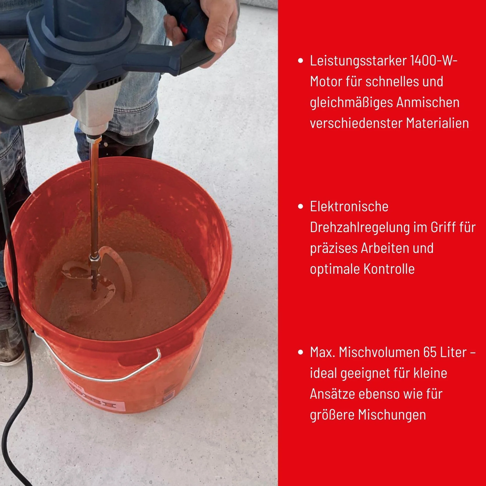 Güde Mieszadło GRW 1400 (1400 W, bezstopniowa elektroniczna regulacja prędkości obrotowej w uchwycie 0-760 1/min, metalowa przekładnia, ergonomiczny, uchwyt mieszadła M14, mieszadło ø 140 mm do