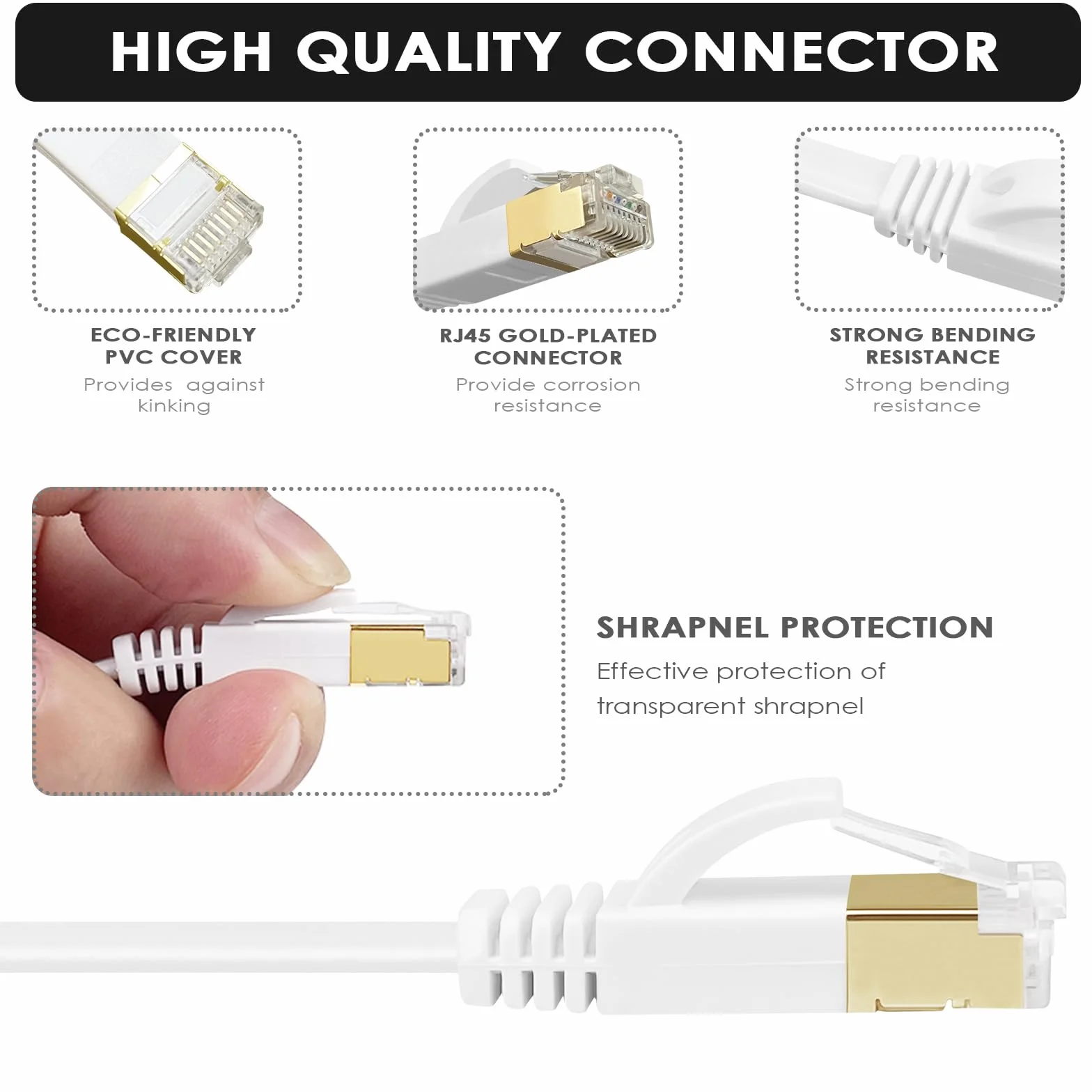 Kabel Ethernet Cat7 10 m płaski RJ45 10 Gb/s LAN biały