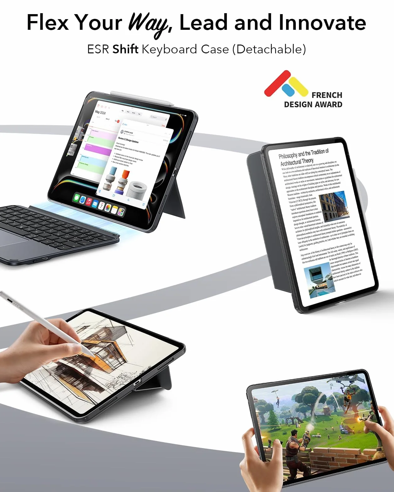 ESR Etui z klawiaturą do iPad Air 11" (M3/M2) i 10,9" (5/4. generacji) - magnetyczna zdejmowana klawiatura, duży gładzik Click-Anywhere