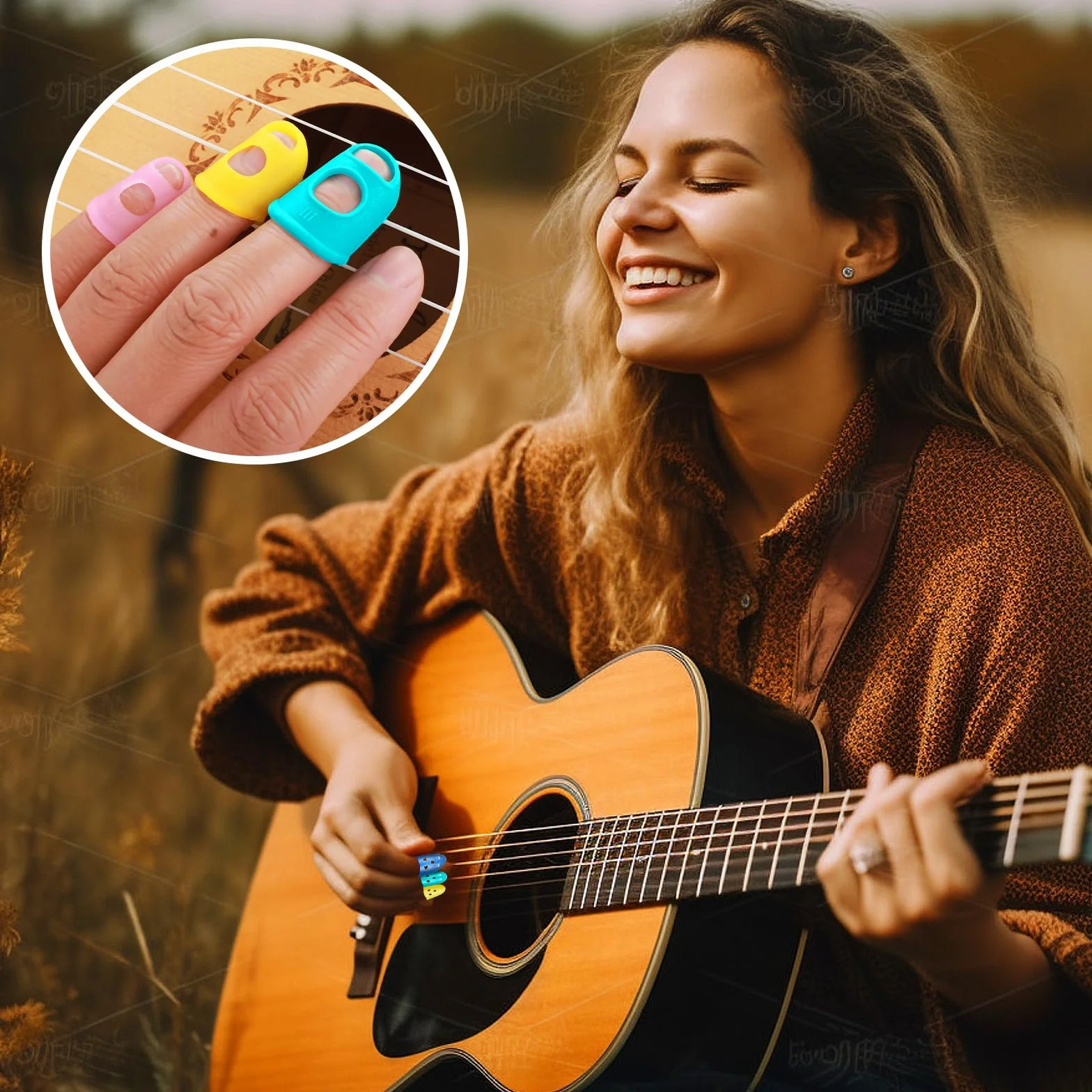 20 sztuk silikonowych ochraniaczy na czubki palców gitara, 5 rozmiarów, do strun, instrumentów, gitar, ukulele, haftów