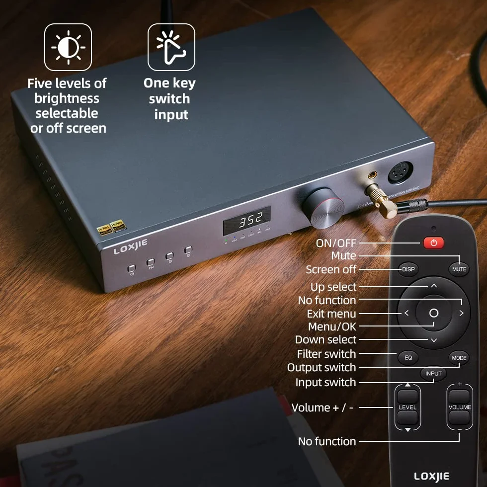LOXJIE D40 Pro, dekoderowy wzmacniacz słuchawkowy, ES 9039MS Pro Chip, MQA Full dekoder, obsługa transmisji DSD, OPA1612, XU-316, Bluetooth 5.0, z pilotem zdalnego sterowania