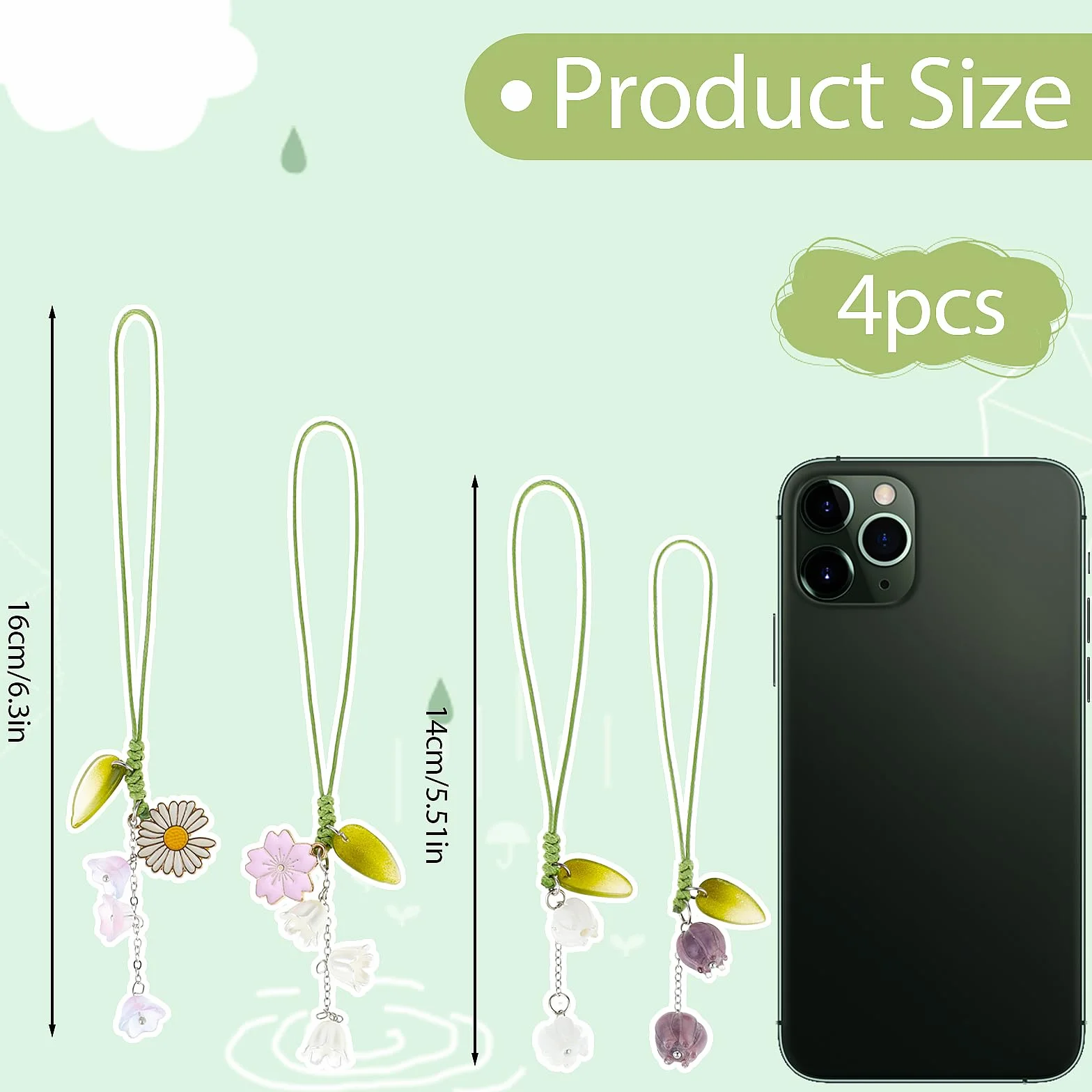 cobee 4-pak kreatywne zawieszki na telefon komórkowy samochód tulipan design pasek na telefon ładny brelok ze smyczą