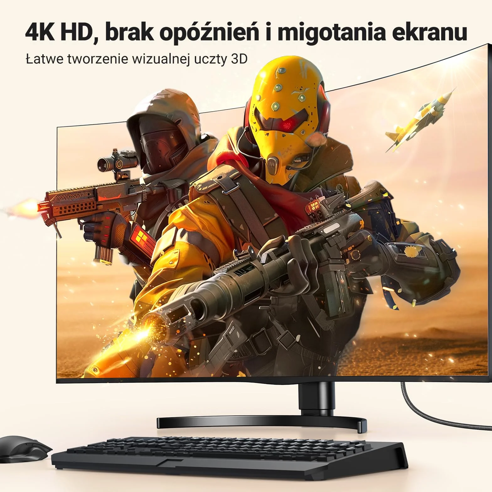UGREEN 4K@30Hz DP do HDMI Kabel, Jednokierunkowa Transmisja, Aluminiowa Taśma w Oplocie, Kabel Displayport do HDMI do Gier na Wielu Ekranach, Kompatybilny z Monitorem, Projektorem, HDTV, Laptopem（2M）