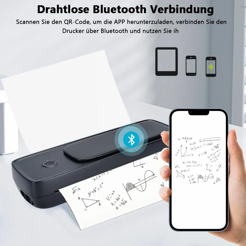 Mobilna drukarka termiczna Bluetooth 300 DPI Inkless, przenośna bezprzewodowa do telefonów Android iOS