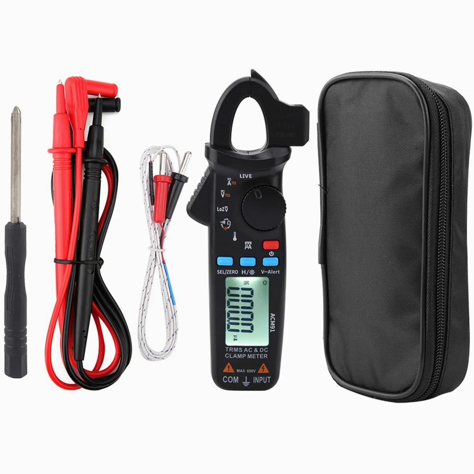 AC-DC-Strom Digital Clamp-Meter - 100 A 6000 Licznik niskiego napięcia 1 mA Odczyt Auto Range multimetr Tester z temperaturą, True RMS