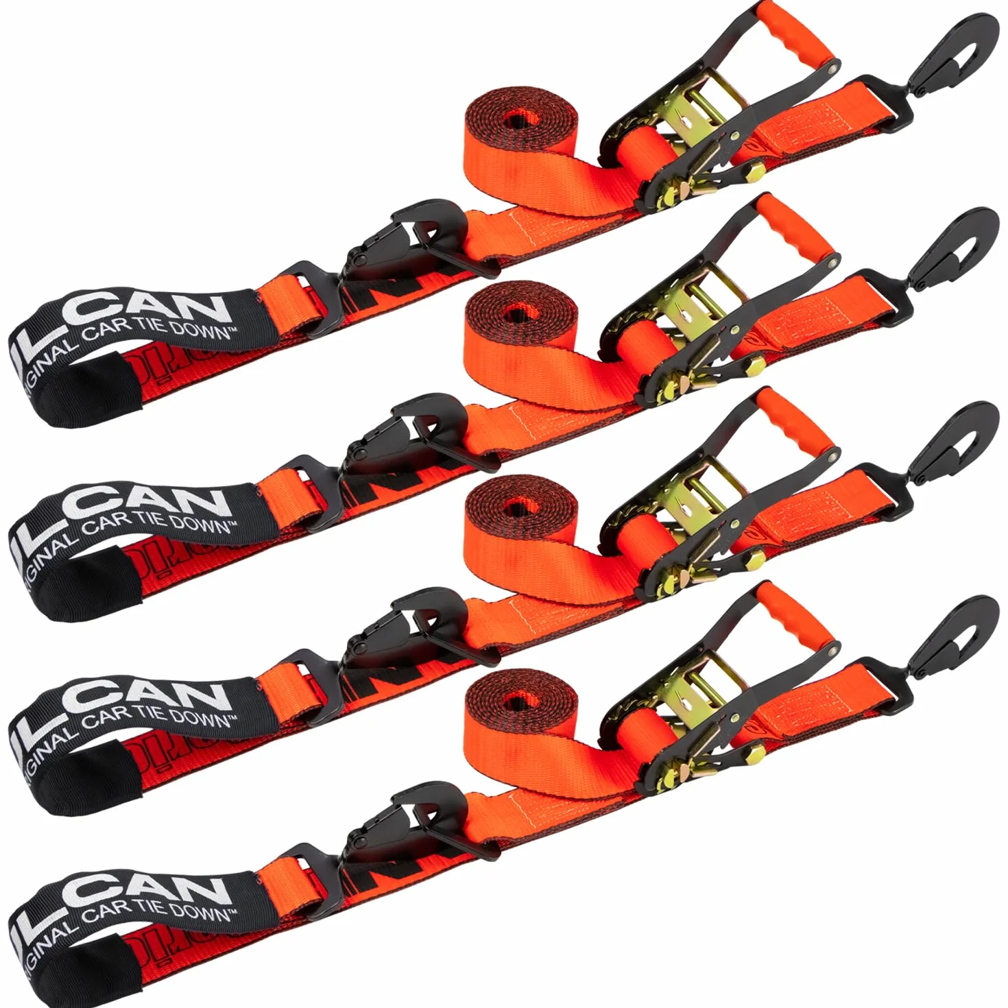 VULCAN Pasek łączący oś z grzechotką z karabińczykiem - 5 cm x 280 cm - 4 sztuki - seria PRO- - bezpieczne obciążenie robocze 1,5 kg