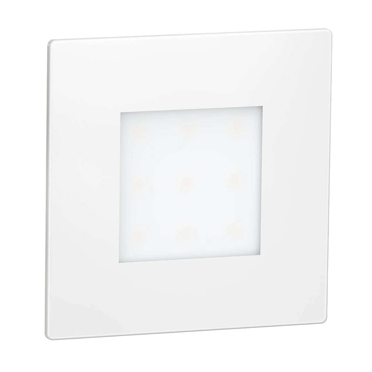 ledscom.de 4 LED lampa schodowa/wpuszczana lampa ścienna FEX do wnętrz i na zewnątrz, kątowa, 85 x 85 mm, ciepła biel