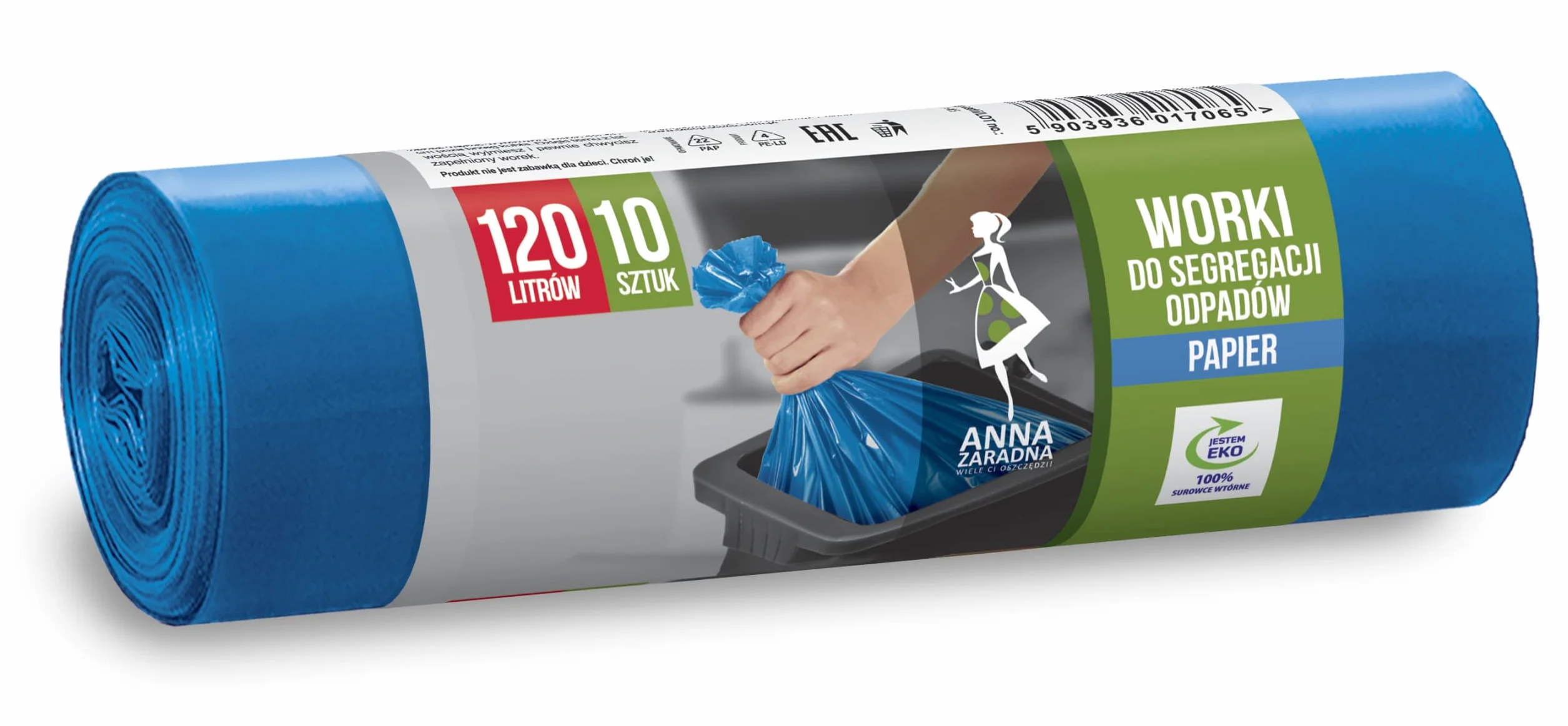 Anna Zaradna Worki do segregacji odpadów PAPIER 120L 10szt niebieskie