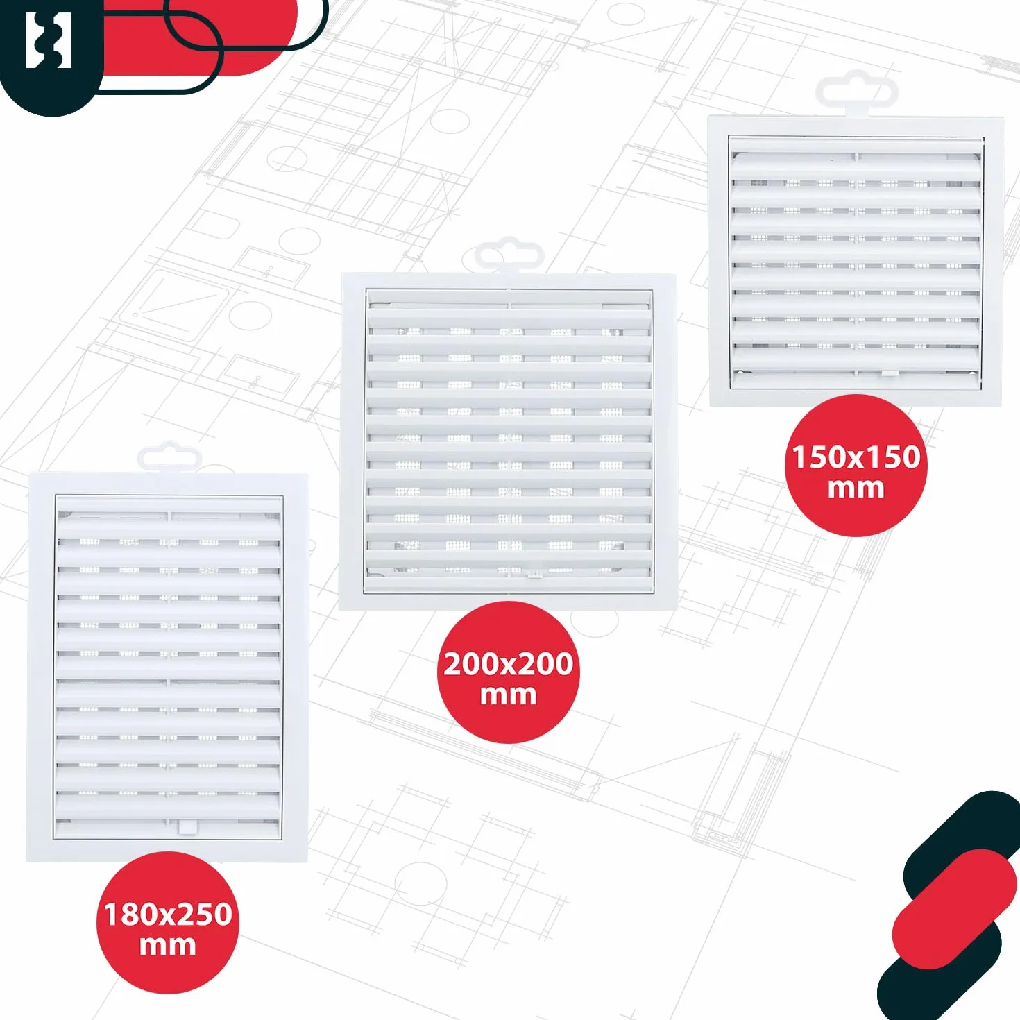 KOTARBAU® Kratka Kwadratowa Zamykana z siatką Biała Plastik 200 mm x 200 mm