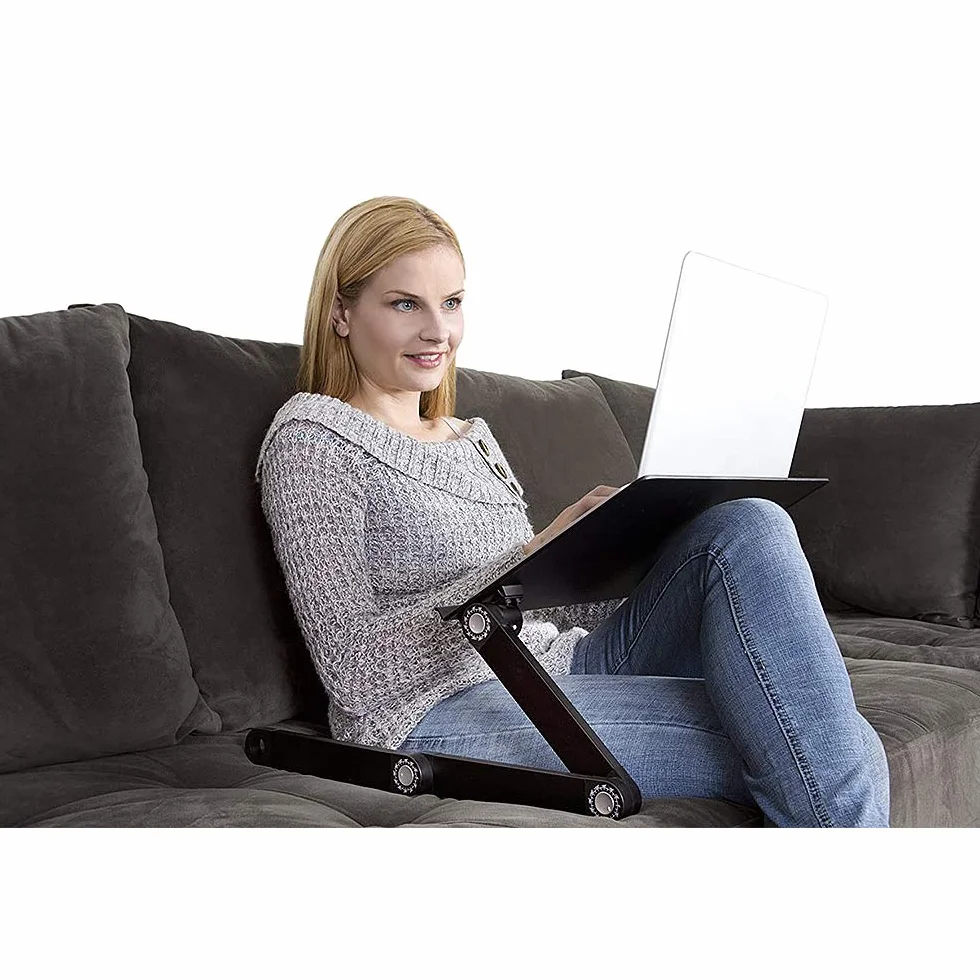 Stojak na komputer Składany stolik na łóżko Tablet Przenośny stół do czytania Mównica do łóżka Sofa Fotel (czarny, metal+PP, 42 × 26 cm 18 × 16 cm × (5-50) cm)