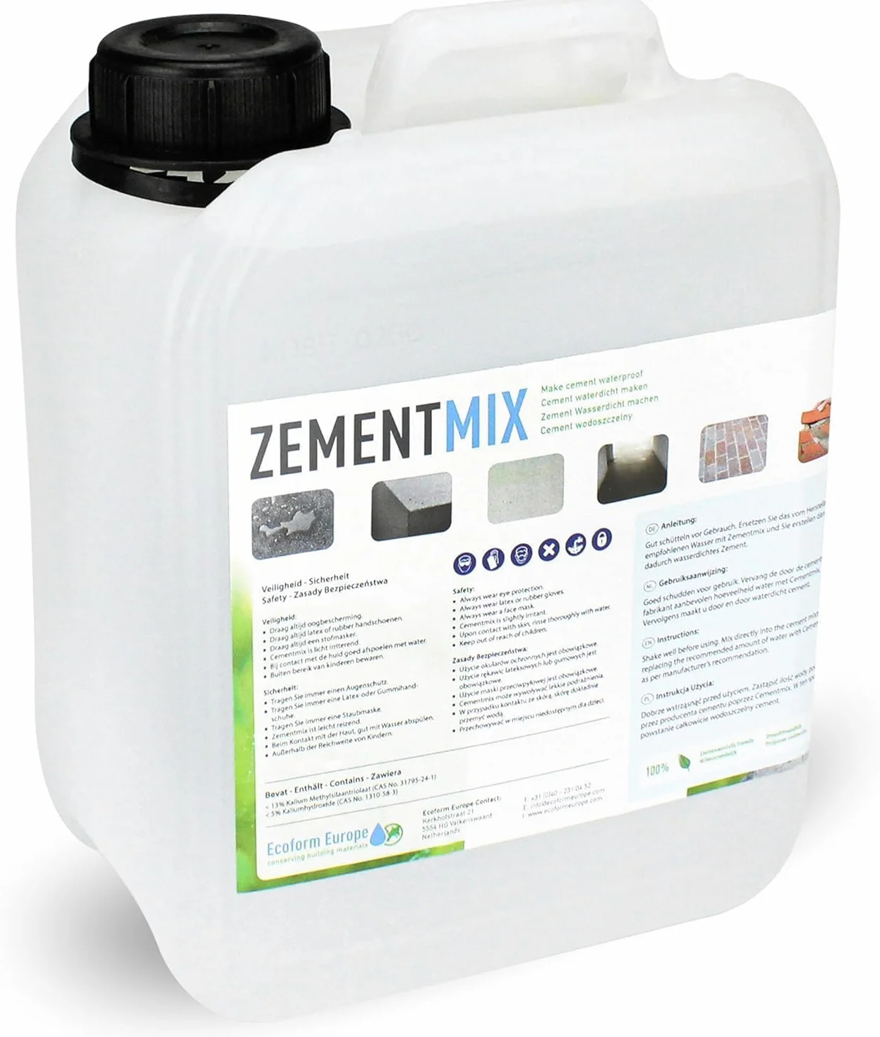 Cement Mix - Trwały 100% wodoodporny uszczelniacz do betonu - Przezroczysty 5L - Wodoodporna mieszanka cementowa do betonu - Łatwy w użyciu - Profesjonalny