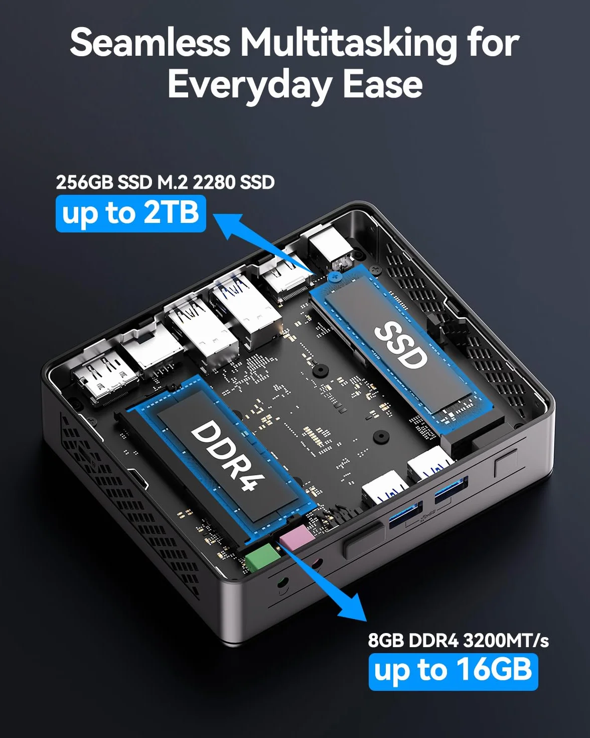 GEEKOM Cichy Mini PC Air12 Lite z Intel N95, 8 GB RAM, 256 GB SSD, Kompaktowy Komputer Biurowy i Multimedialny z Windows 11, Gotowy do Pracy | 6×USB i Port 9-PIN | Obsługa Dual Display 4K@60Hz
