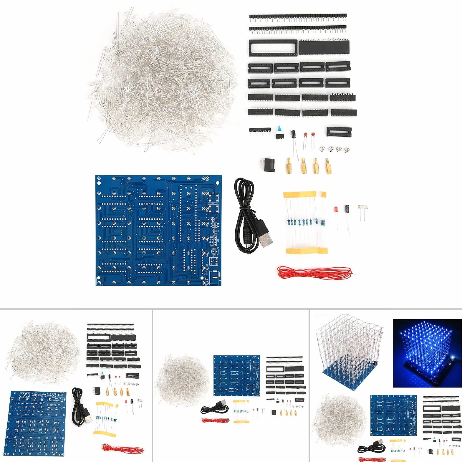 Zestaw 3D Led Cube, praktyczny 8x8x8 3D LED DIY Cube Light Shiny do zajęć edukacyjnych(Niebieski)