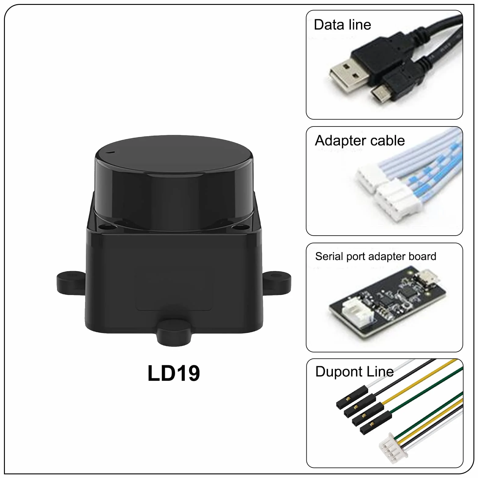 youyeetoo FHL-LD19 Lidar Sensor - 12Meter (39ft) 360° Ranging - Walnut Size, 30K lux Resistant - Provide ROS/ROS2/C/C++ SDK Raspberry Tutorial for Robots Drone SLAM, Lidar Scanner Kit with adapter
