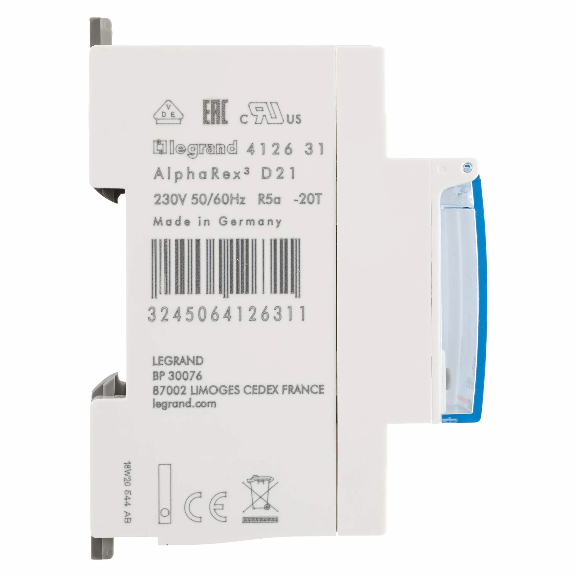 LEGRAND, AlphaRex D21 cyfrowy programator czasowy, 1-kanałowy, 2-modułowy z 56 programami przełączania do szyny montażowej 230 V/50 Hz, 412631