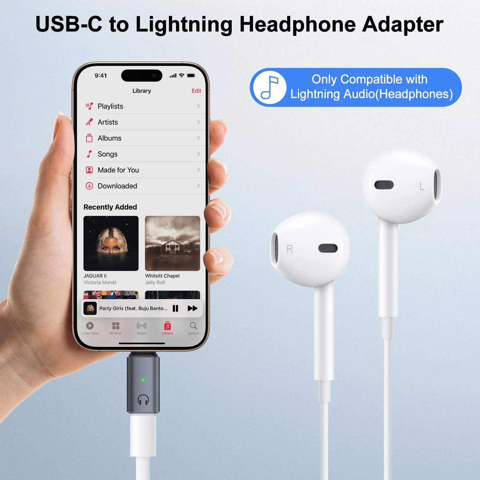 Adapter audio USB C na Lightning, konwerter do iPhone 16/15, iPad (szary)