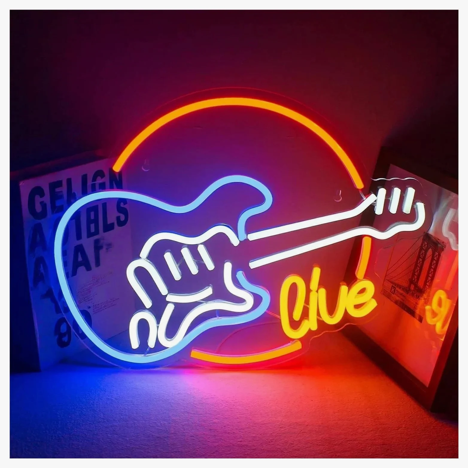 Wiszące neony artystyczne Żywy Neonowy Znak Gitara Muzyka Zasilany Przez USB Dekoracja Ścienna Lampy Do Studia Muzycznego Pokój Bar Impreza Klub Dekoracyjny 32x40 Cm