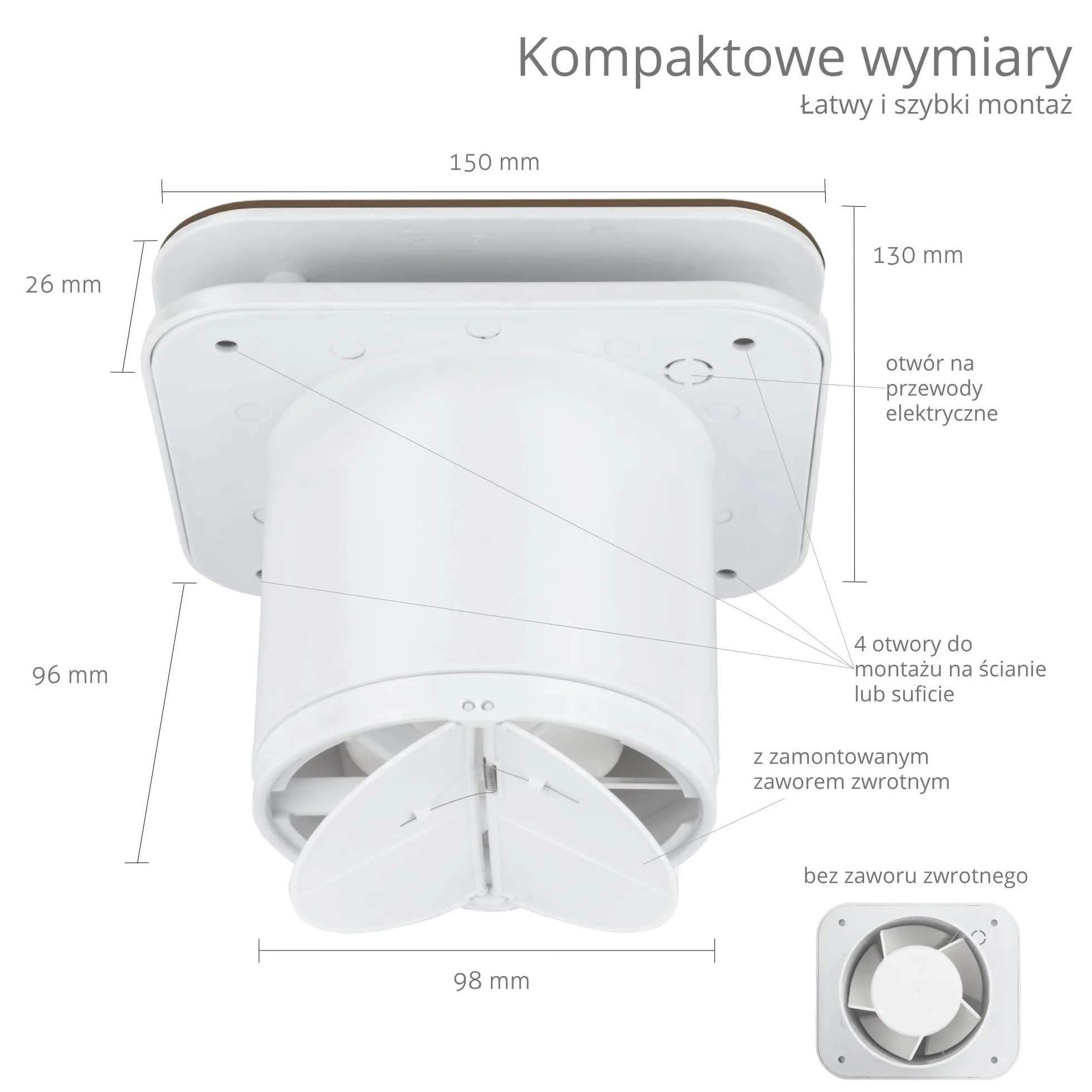 Wentylator wyciągowy Turbionaire Trend 100 SDCC 100 mm 85 mc/h 35 Pa IPX4 cichy 33 dB