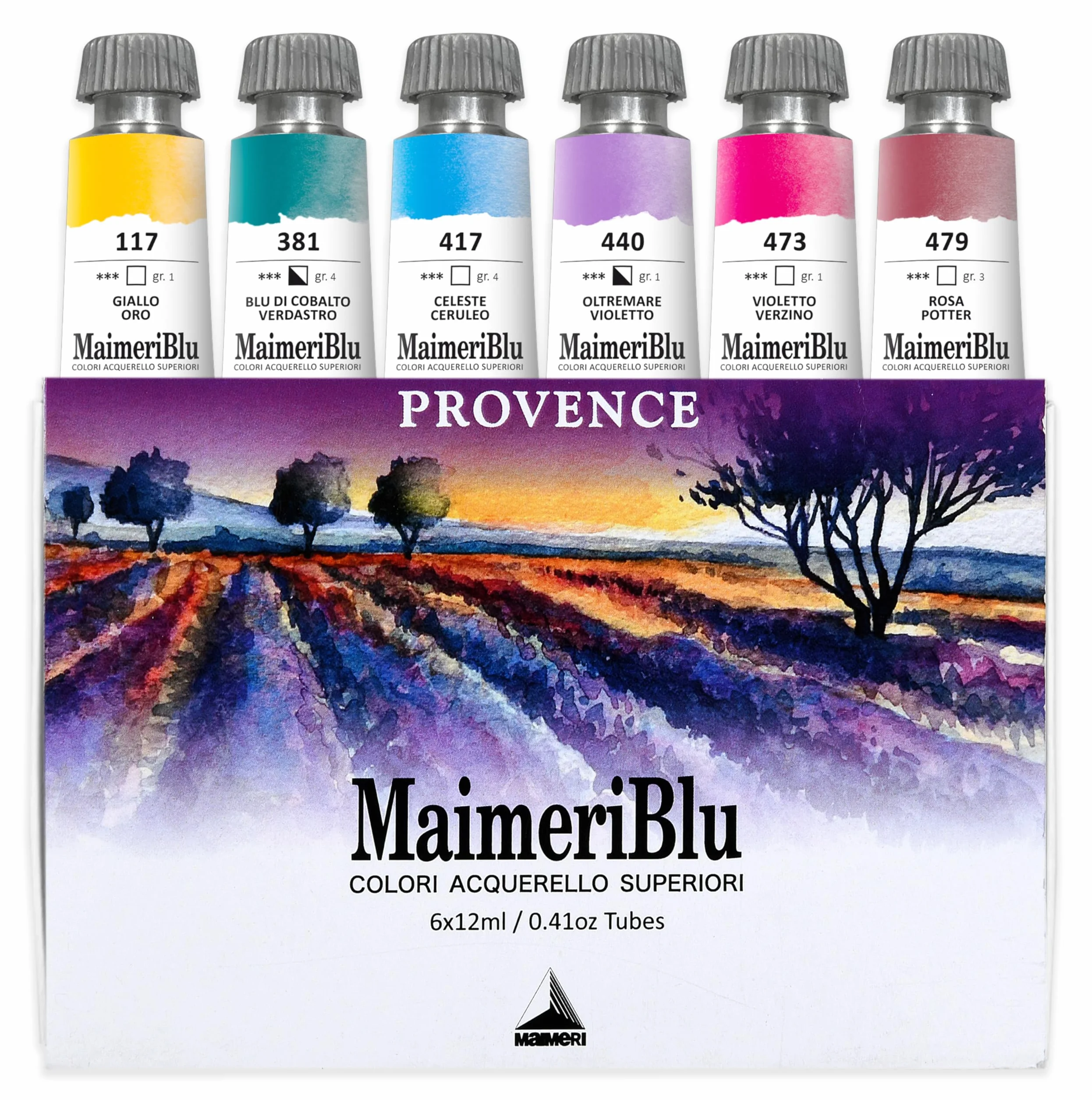 Maimeri BLU, Akwarele Sztuk Pięknych, Zestaw Provence, Karton, Różne Kolory, 6 Sztuk 12ml, Wielobarwny, 12 ml