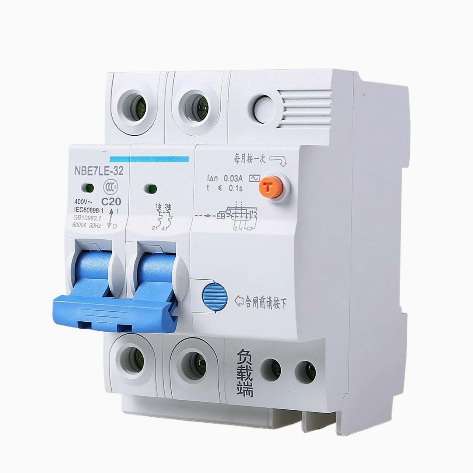 Wyłącznik różnicowoprądowy do gospodarstwa domowego z ochroną Circuit Breaker NBE7LE 2P 16A 20A 25A 32A 40A 63A (1P i N,40A)
