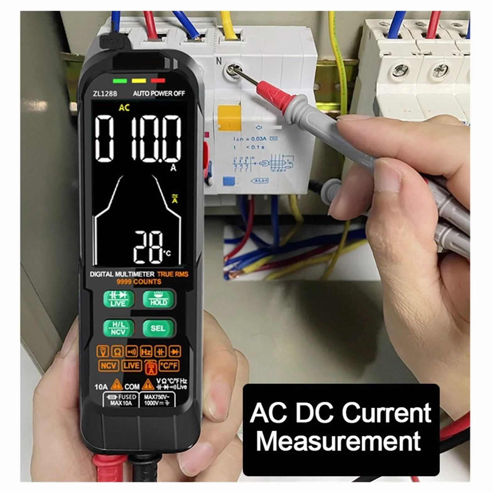 USB Charge Multimetr Cyfrowy 9999 Kolorowy Wyświetlacz LCD DC AC Napięcie Prądu Pojemność Multimetro NCV Tester Drutu Na Żywo Szybko Dokładnie Łatwy Odczyt(128B)