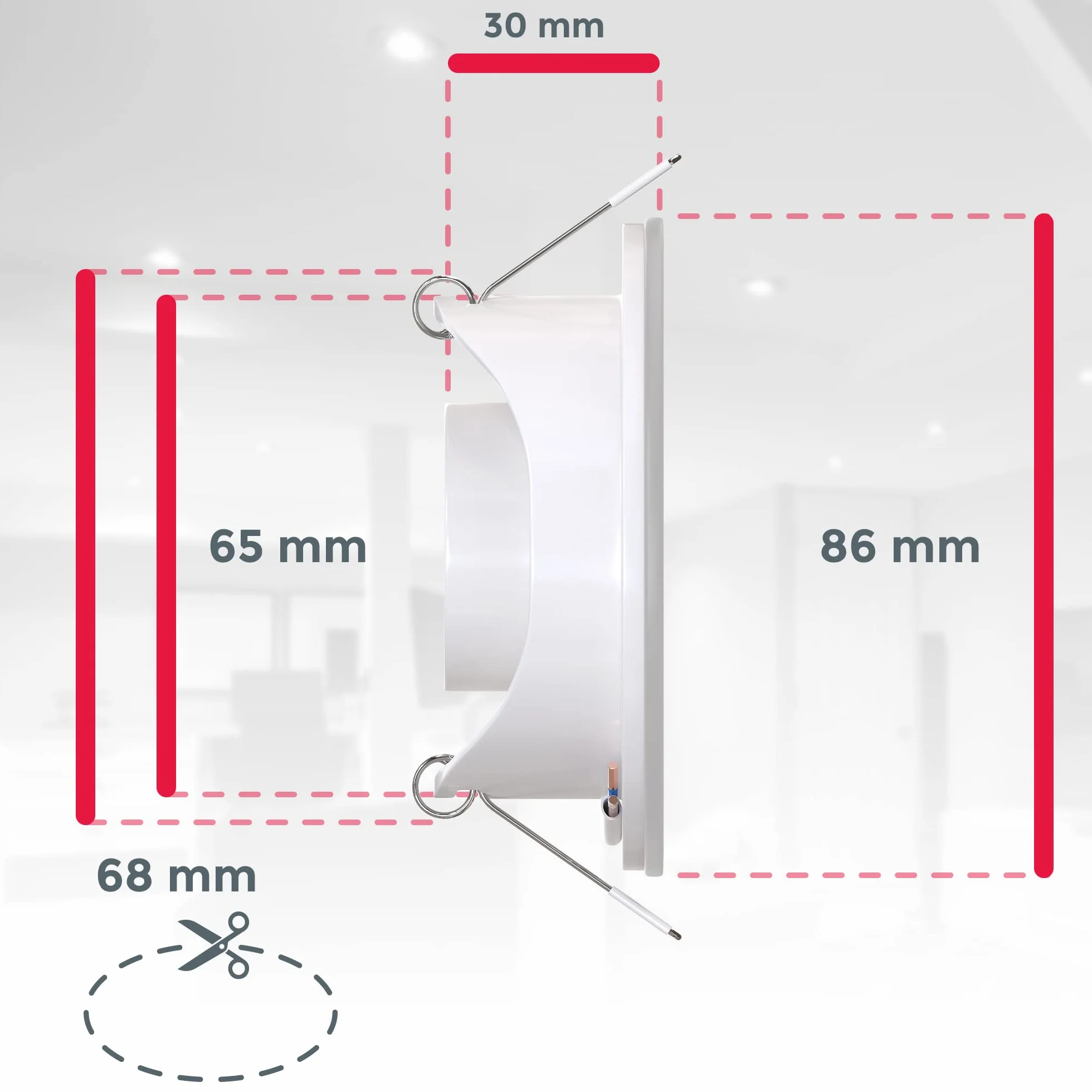 B.K.Licht I zestaw 5 łazienkowych opraw wpuszczanych LED biały I IP65 wodoodporny I ultra płaski 30 mm I Ø68 mm nawiercony otwór I Ø86 mm I biały I 5 tablic LED 3W I 5x 350 lumenów I barwa światła biała neutralna I Reflektory łazienkowe wpuszczane