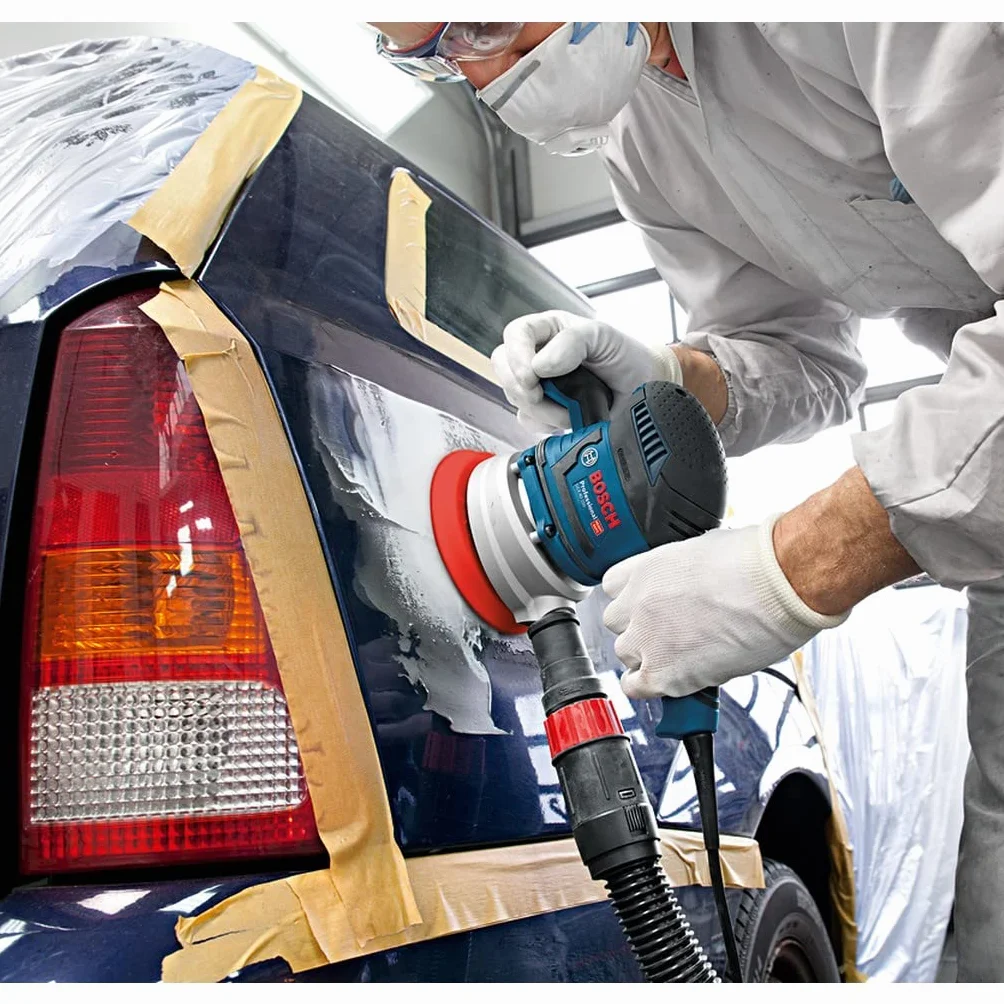 Bosch Professional: szlifierka mimośrodowa GEX 40-150 (pojemnik na pył, Ø talerza szlifierskiego 150 mm, siatka ścierna M480, wkrętak kątowy, walizka L-BOXX)