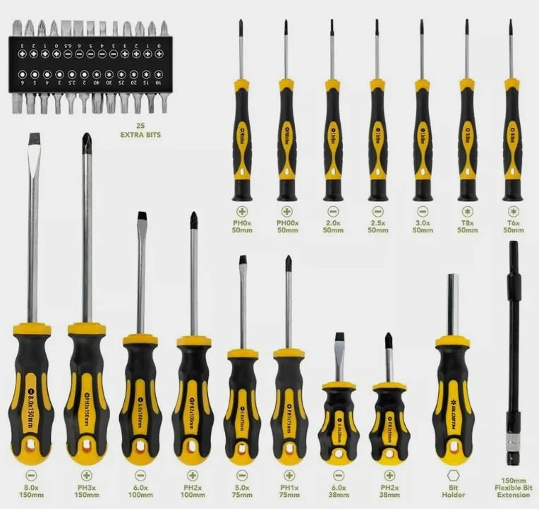 Zestaw wkrętaków magnetycznych z precyzyjnymi bitami Torx, stal chromowo-wanadowa, antypoślizgowy ergonomiczny uchwyt, zawiera etui do przechowywania, do samodzielnego wykonania domu i warsztatu, 42
