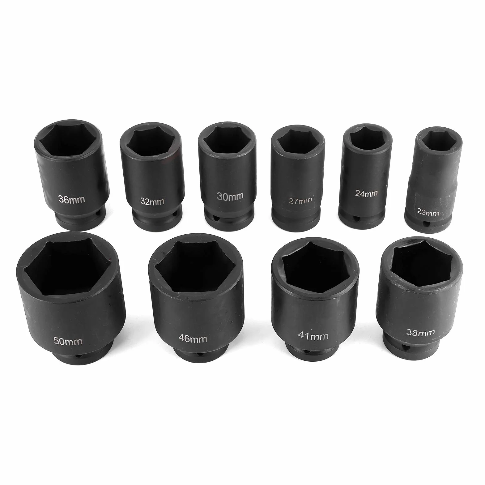 10 szt. Zestaw Metrycznych Głębokich Nasadek Udarowych Napęd 3/4 Cala 6-punktowy 22-50 Mm do Naprawy Samochodów