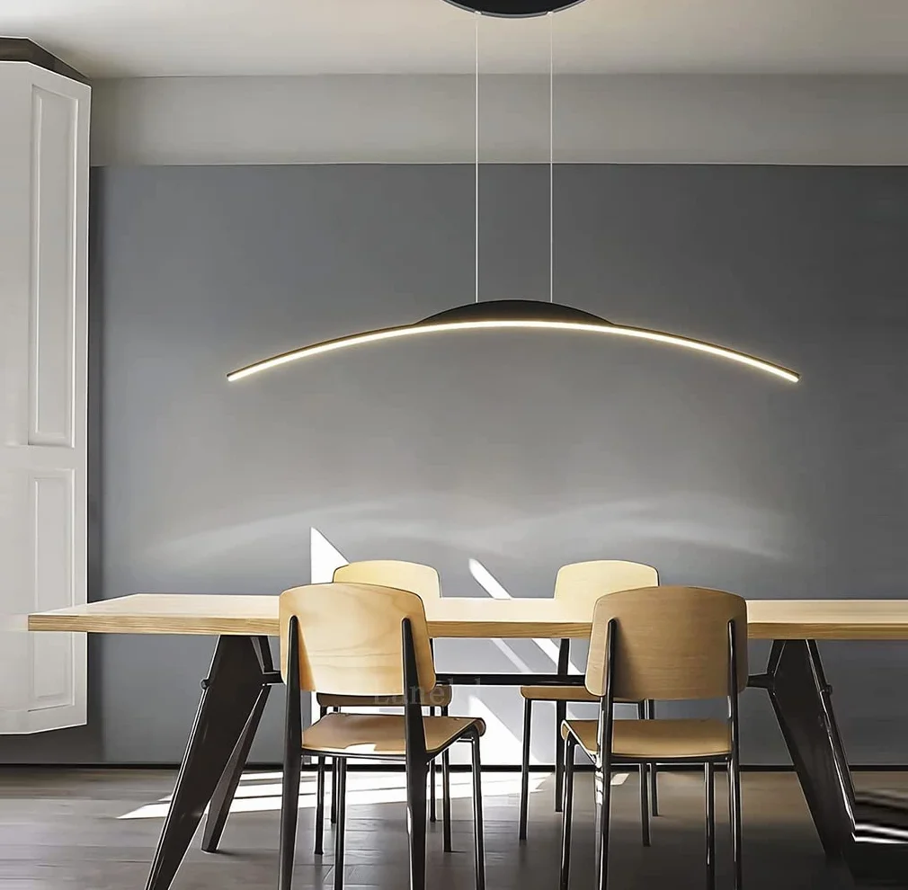 Lampa stołowa do jadalni Lampa wisząca LED Żyrandol LED Lampa wisząca Kuchnia Nowoczesna Jadalnia Lampa Wisząca Ściemnianie Arc Design Żyrandole (Czarny, L150 CM)