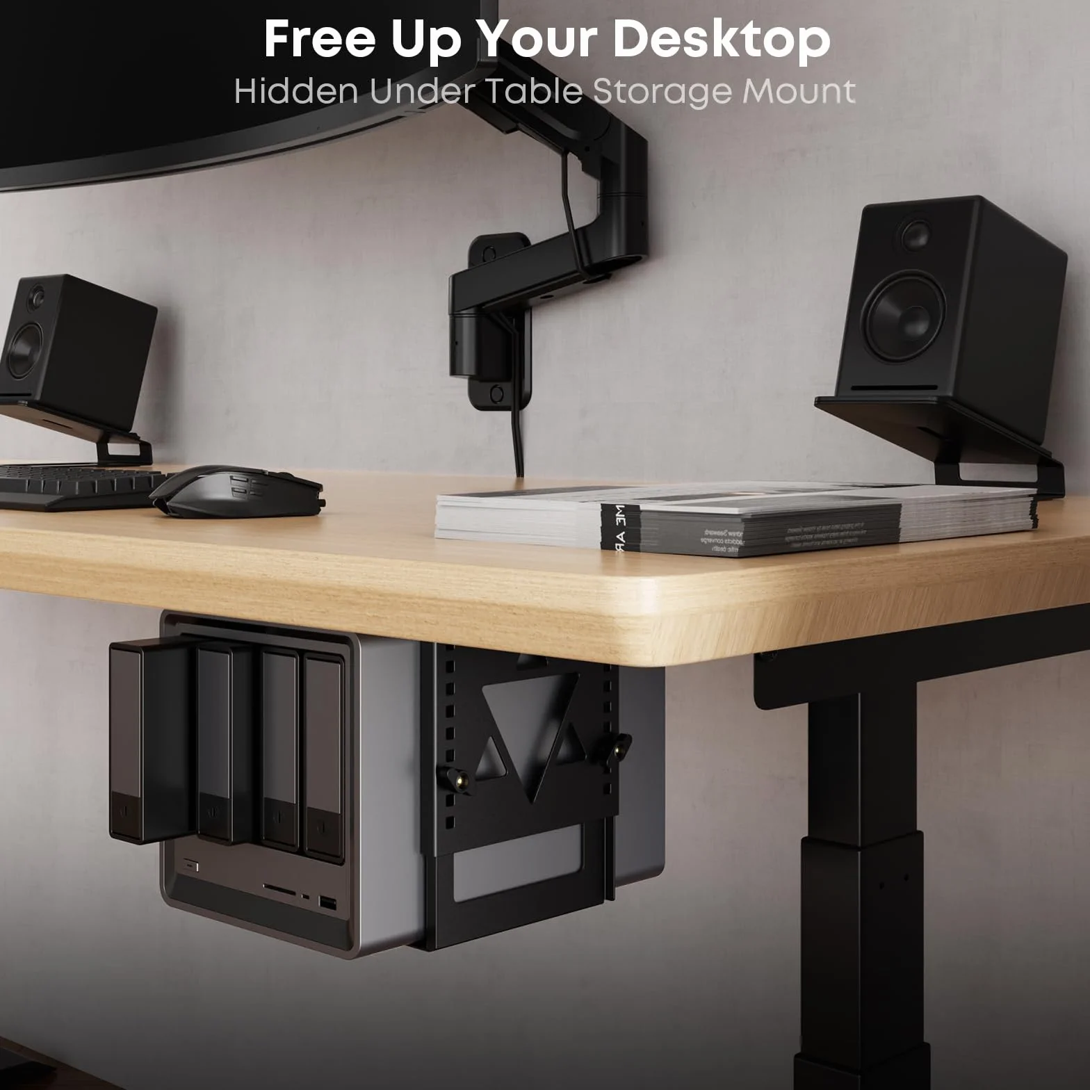 PUTORSEN Uchwyt do montażu pod biurkiem Mini PC, Uchwyt montażowy NAS, regulowany uchwyt komputera z regulacją wysokości i szerokości do komputera stacjonarnego Mac mini, Mini PC, małej obudowy typu