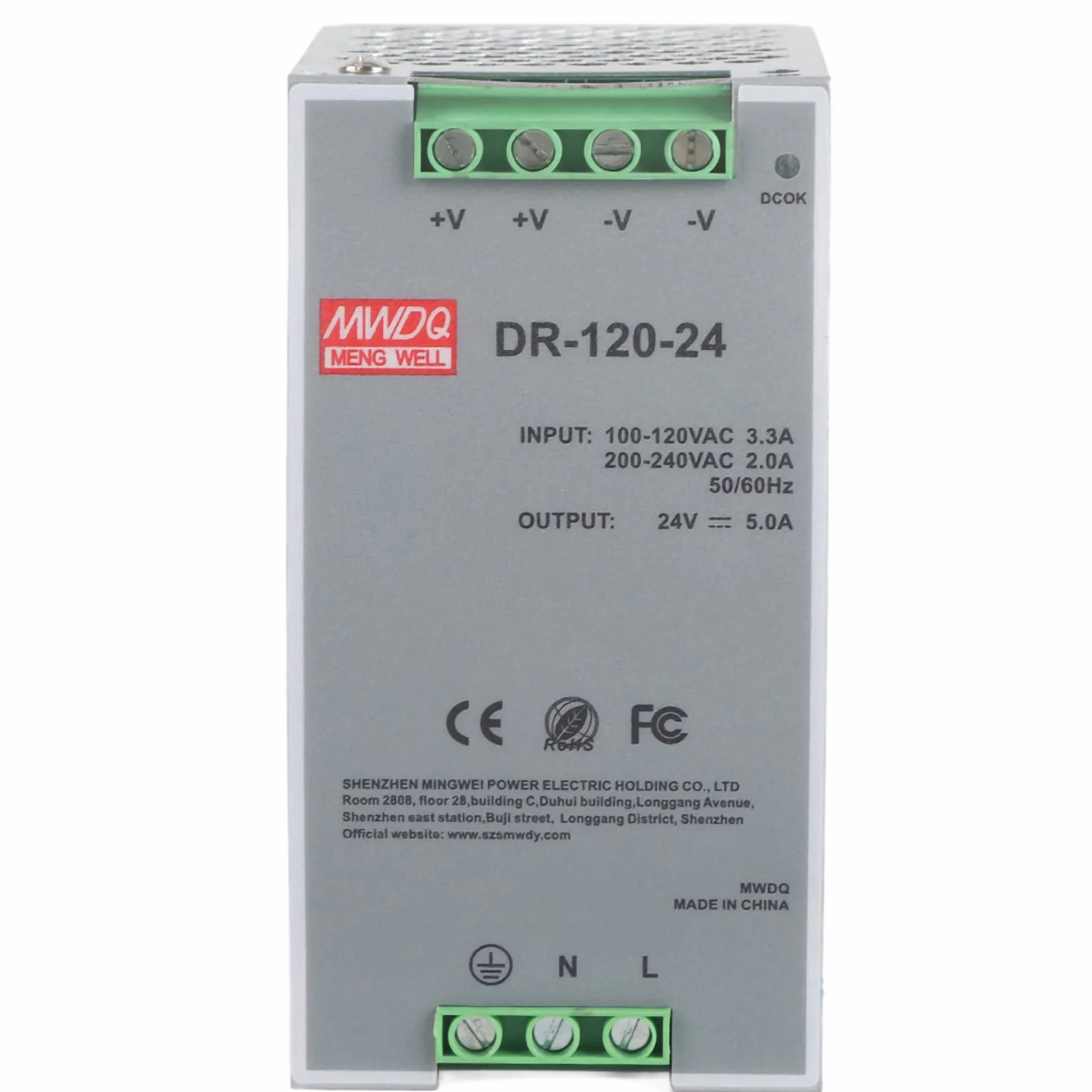100~240 V 24 V 5 A 35 mm DIN-szynowy zasilacz impulsowy wydajna szyna AC/DC przemysłowa DIN, 120 W, źródło prądu modulacja szerokości impulsów dla przemysłu