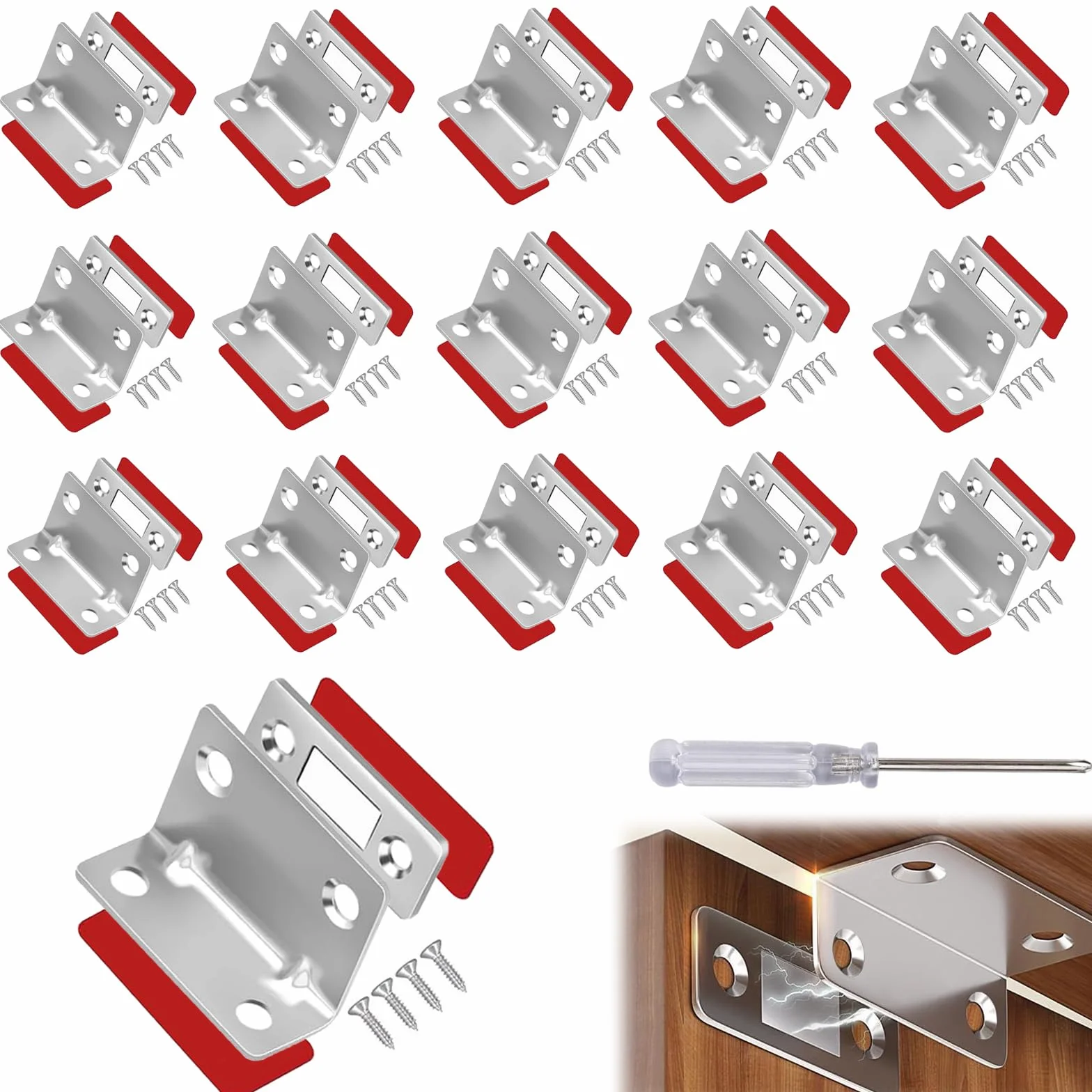 15 sztuk zatrzasków magnetycznych, magnesy na drzwi z wkrętakiem, magnesy w kształcie litery L do drzwi szafy, na drzwi, samoprzylepne, do szuflad, drzwi szafy, szafy na ubrania, drzwi przesuwne