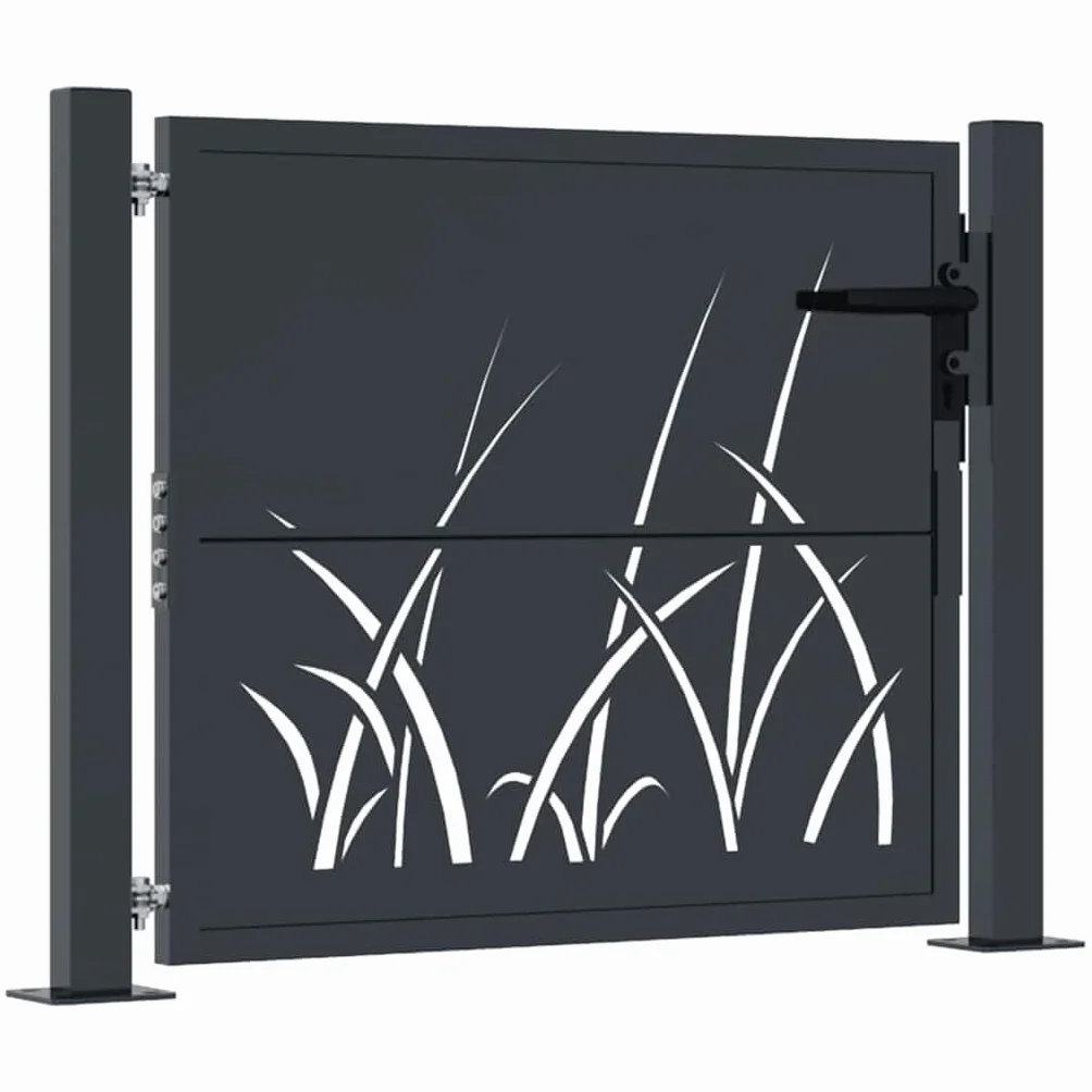 vidaXL Furtka ogrodowa, antracytowa, 100x75 cm, stal, motyw trawy