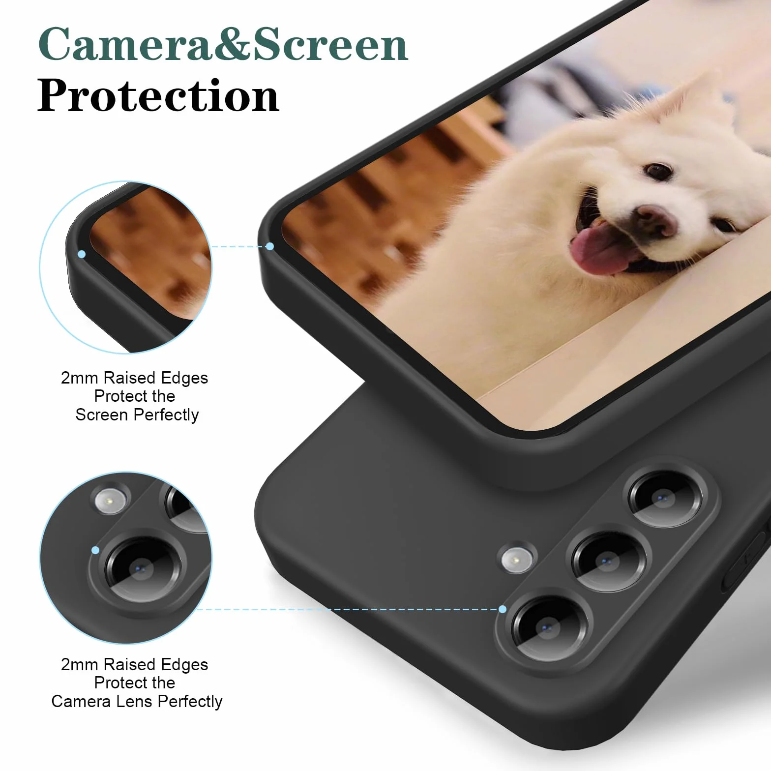 Etui do Samsung Galaxy A16 4G/5G & [2 opakowania] Folia ochronna ze szkła hartowanego, lekki silikonowy płynny futerał - czarny
