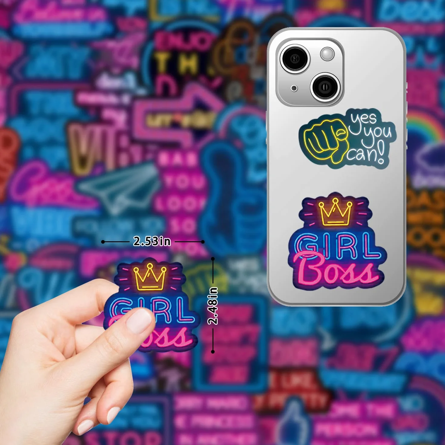 Zestaw 100 naklejek z neonowymi sentencjami, wodoodporne, winylowe, inspirujące cytaty, naklejki motywacyjne na laptopa, telefon komórkowy, tablicę poglądową, do scrapbookingu, pamiętnika, albumu