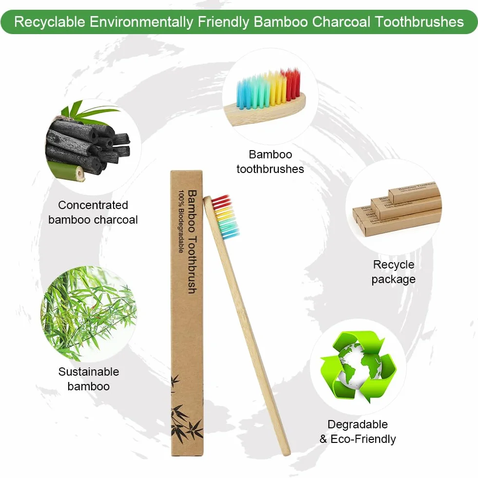 Vicloon Bambusowe szczoteczki do zębów dla dorosłych, 12 szt., przyjazne dla środowiska, naturalne drewniane szczoteczki do zębów, organiczne, biodegradowalne uchwyty, bez BPA, z miękkim włosiem