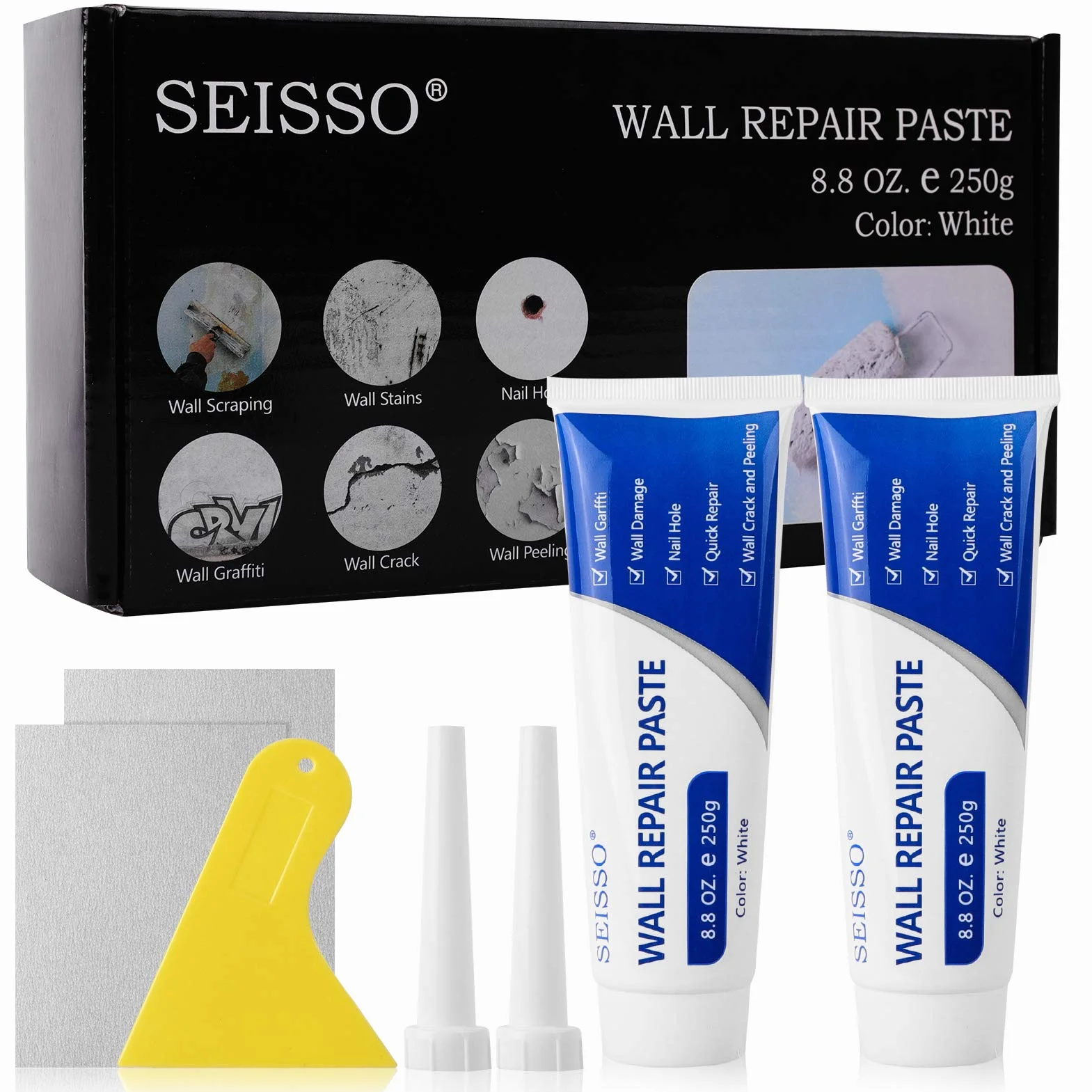 SEISSO 500g krem do naprawy ścian, biały kit ścienny, wodoodporne i odporne na pleśń mastyksy naprawcze szybkie suszenie kit ścienny do naprawy pęknięć peeling graffiti