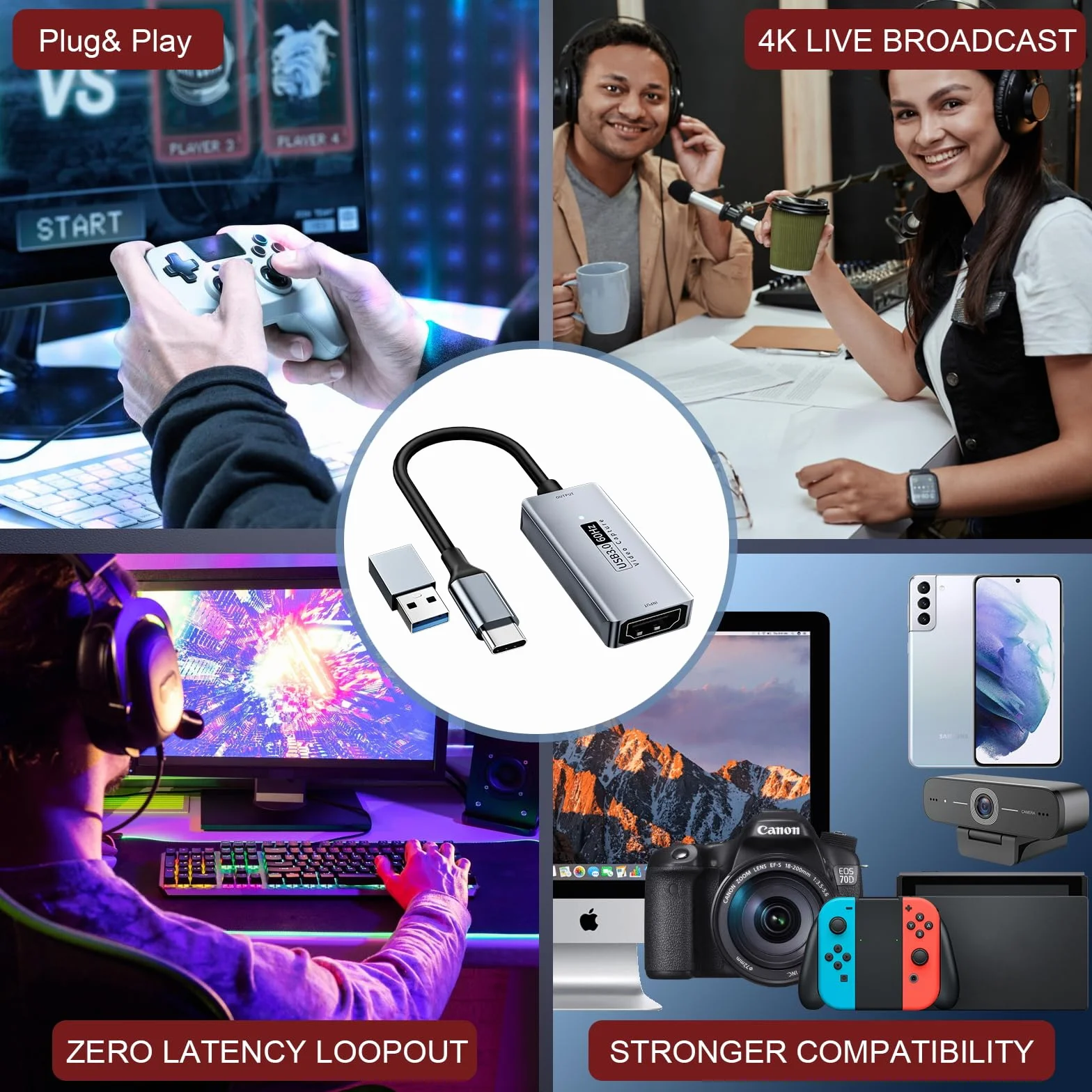 Newhope karta przechwytywania wideo, karta przechwytywania 4K HDMI na USB C 3.0, 1080p HD, 60 kl./s, na żywo i nagrywaj wideo, audio, do gier, przesyłania strumieniowego, nauczania, wideokonferencji