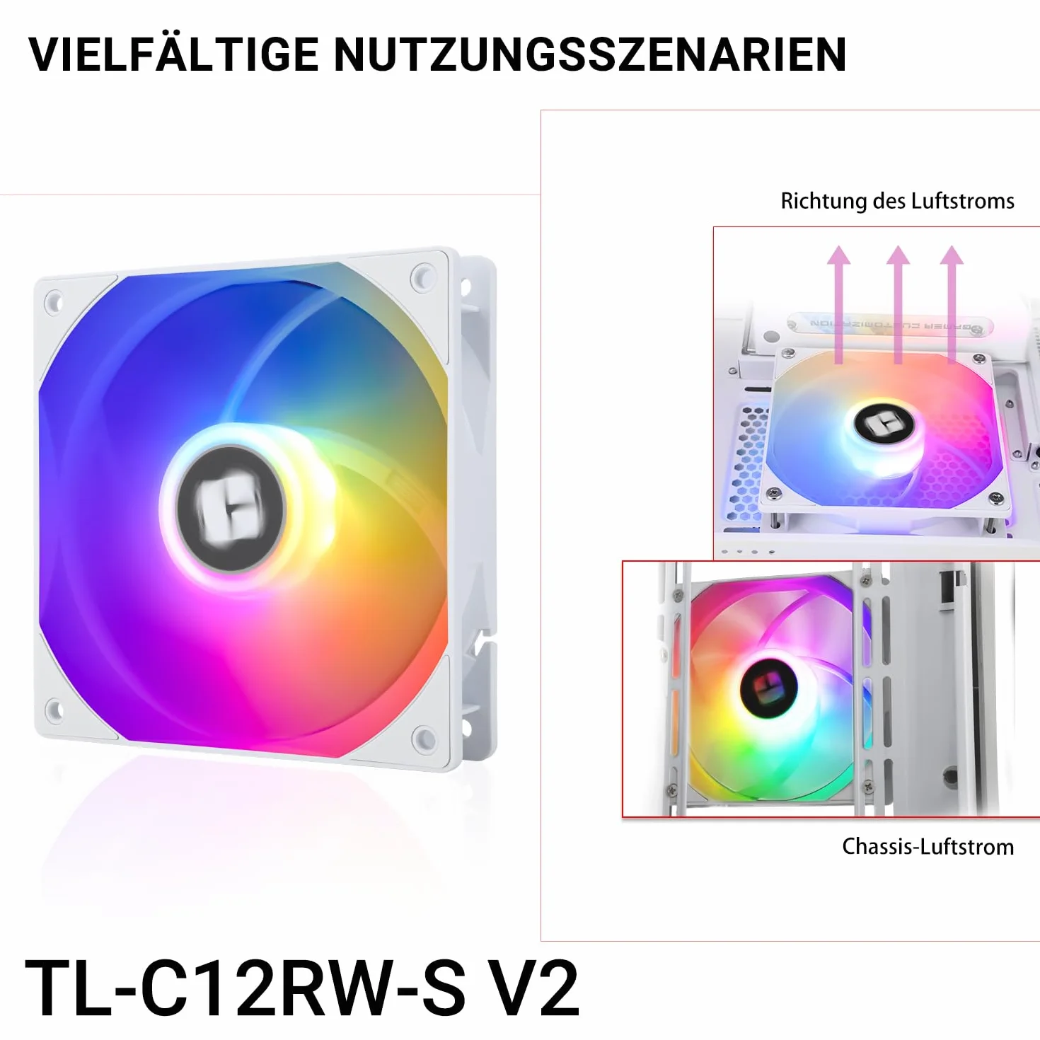 TR-Thermalright TL-C12RW-S V2 120 mm CPU PWM ARGB wentylator, 1500 RPM Silent Cooling, biały wentylator CPU, może być sparowany z obudową / chłodnicą procesora