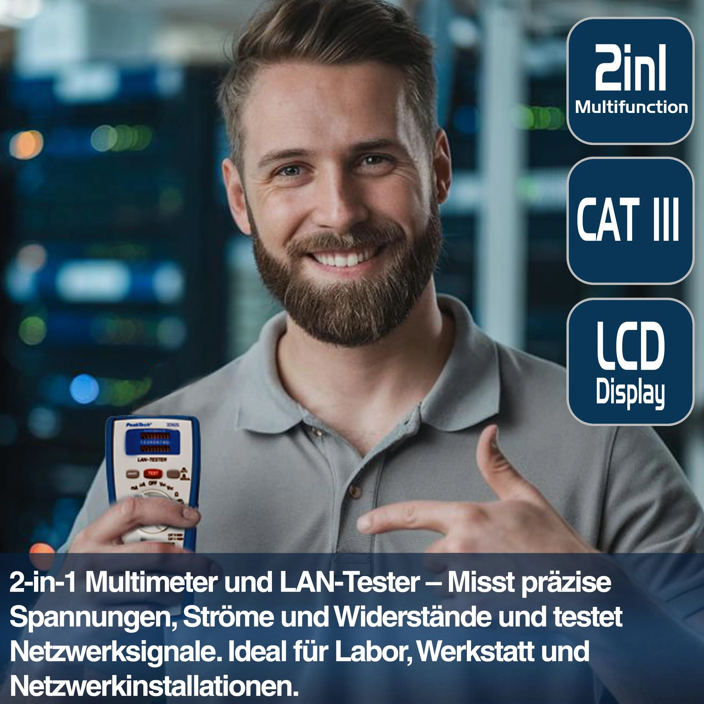 PeakTech P 3365 - Multimetr Cyfrowy ~ 2.000 zliczeń ~ 600V AC/DC ~ 200mA AC/DC - z LAN - Tester