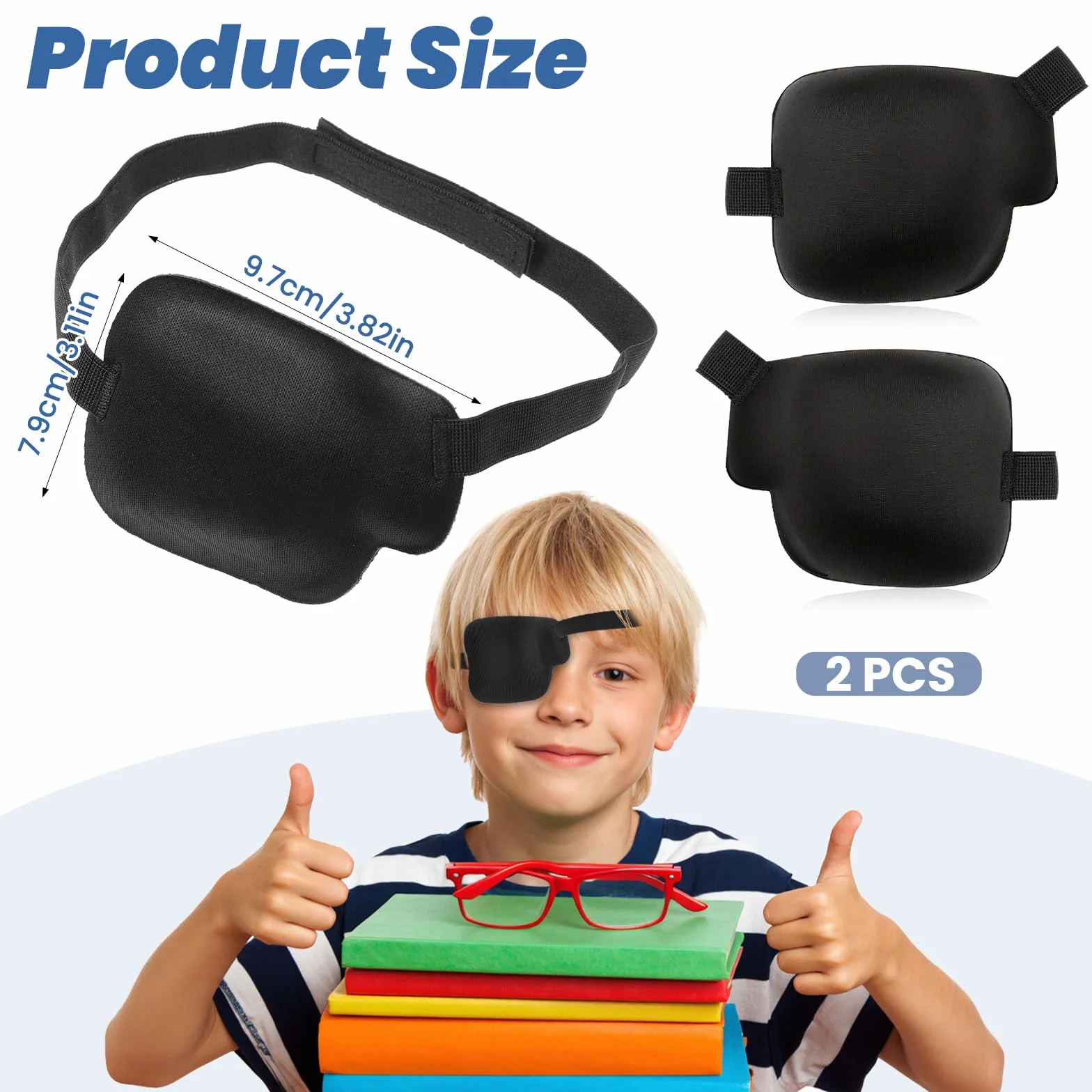 Larrel 2 sztuki opasek na oczy 3D, 9,7 x 7,9 cm, regulowana maska na oczy z zapięciem na rzepy, czarna, pojedyncza opaska na oczy z poliestru, dla dorosłych i dzieci (lewa + prawa)