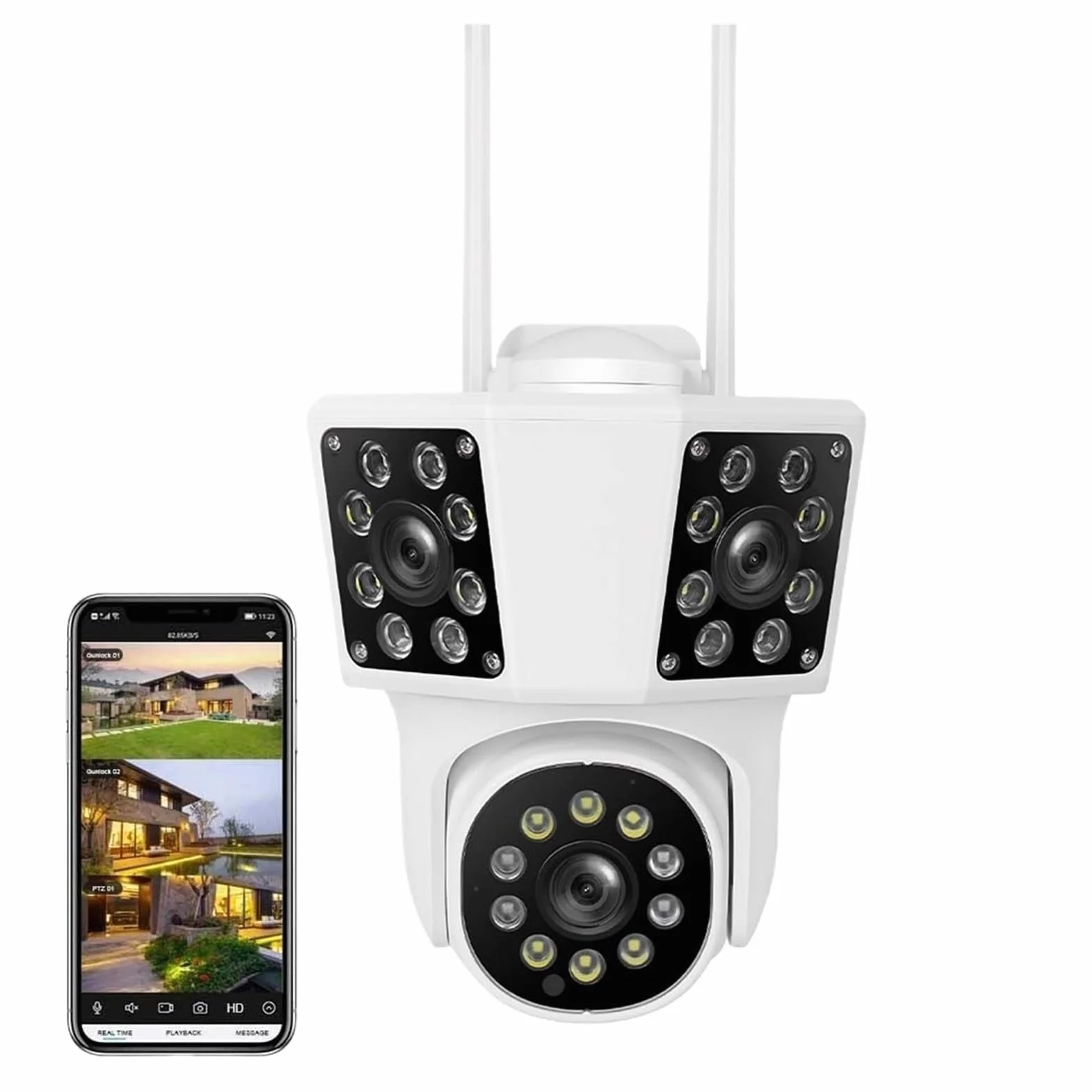 Zewnętrzna kamera IP FHD 8 MP z trzema obiektywami, kamera WiFi, potrójny ekran, automatyczne śledzenie, kamera bezpieczeństwa PTZ, monitoring(8MP NO Card)