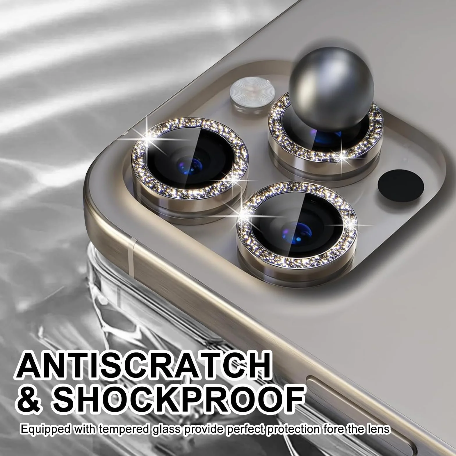 Yamobi Bling osłona obiektywu do aparatu iPhone 16 Pro Max i Pro, ochrona aparatu, szkło hartowane ze strasem, ochrona aparatu iPhone 16 Pro / Pro Max, 3 sztuki