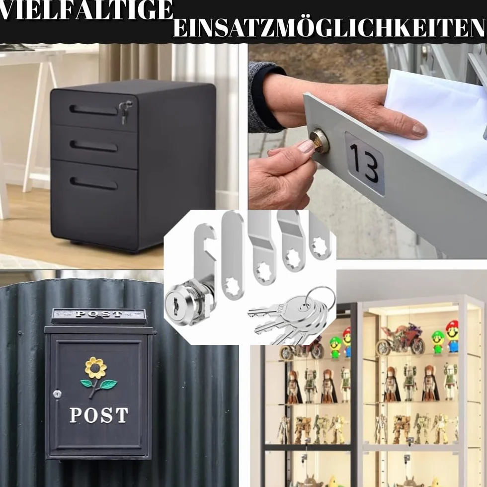 Zamek do skrzynki na listy, 5 kluczy w zestawie z 5 różnymi płytkami zamkowymi, zamkiem do skrzynki pocztowej 16 mm/20 mm, zamek do szafy, zamek dźwigniowy, zamek meblowy do szafki (20 mm)