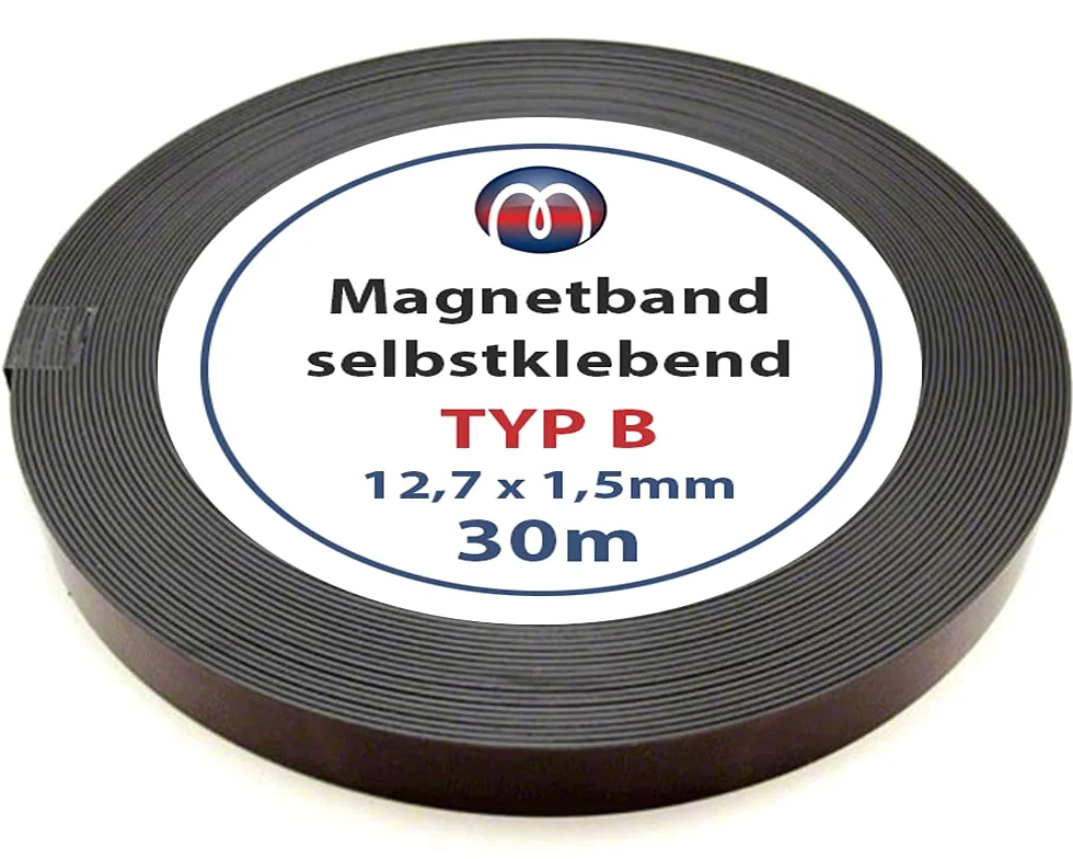 Taśma magnetyczna samoprzylepna z klejem premium – 1,5 mm x 12,7 mm x 30 m – magnetyzacja typ B