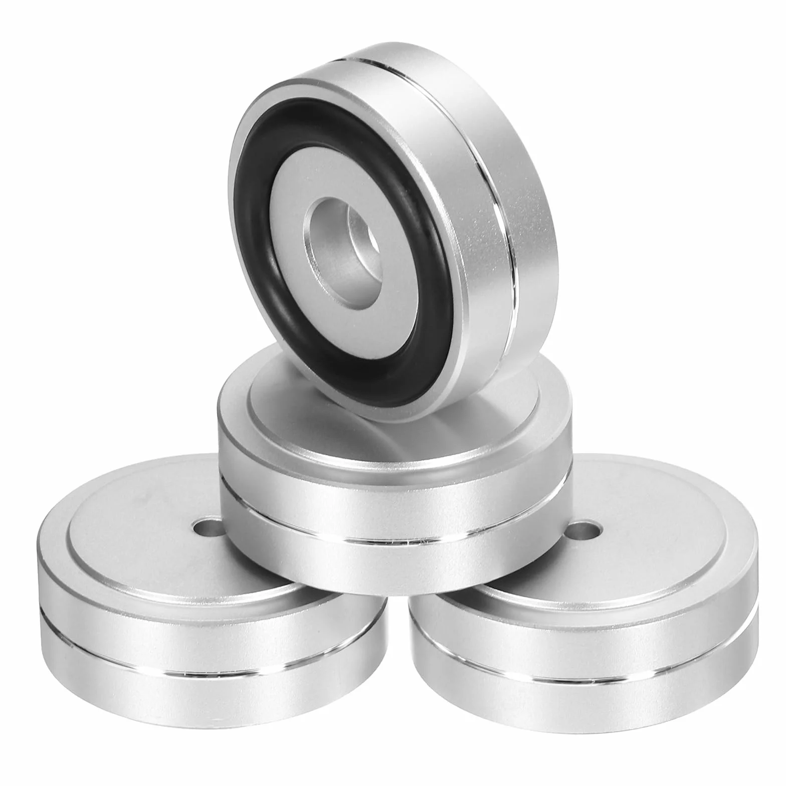 QUARKZMAN Podkładka izolacyjna do subwoofera, 16 sztuk, 40 x 15 mm, podkładki izolacyjne do głośników, kolce do gramofonu, audio, studyjnego, podkładka izolacyjna do urządzeń audio, śruby M4, srebrna